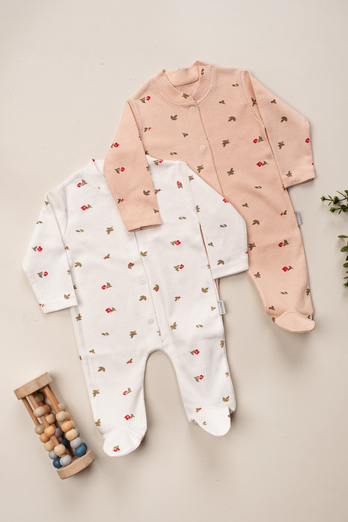 DEFNE LİNA BABY Organik Kız Bebek Çiçek desenli 2li Tulum Takımı Yenidoğan kıyafet 1-3-6 ay 2'li Pamuklu 2 Parça Çi fotoğrafı 3 (önizleme)