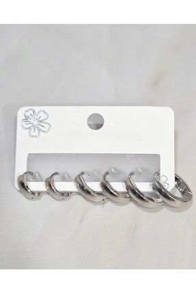 stainless steell 3'lü Stainless Steel Kararmayan Gümüş Renk Halka Küpe – Pasl...