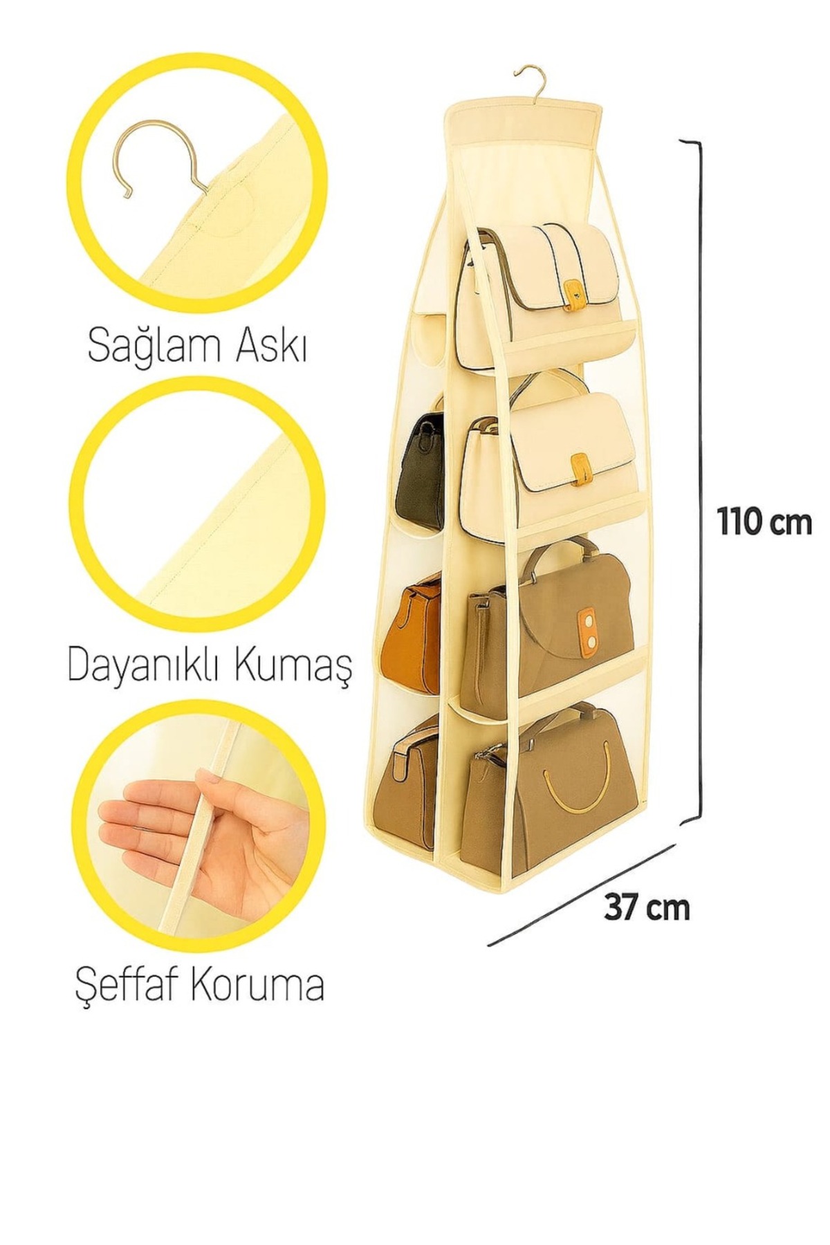 کیف و نظم‌دهنده کفش داخل کمد 8 جیبی کرم 110X37