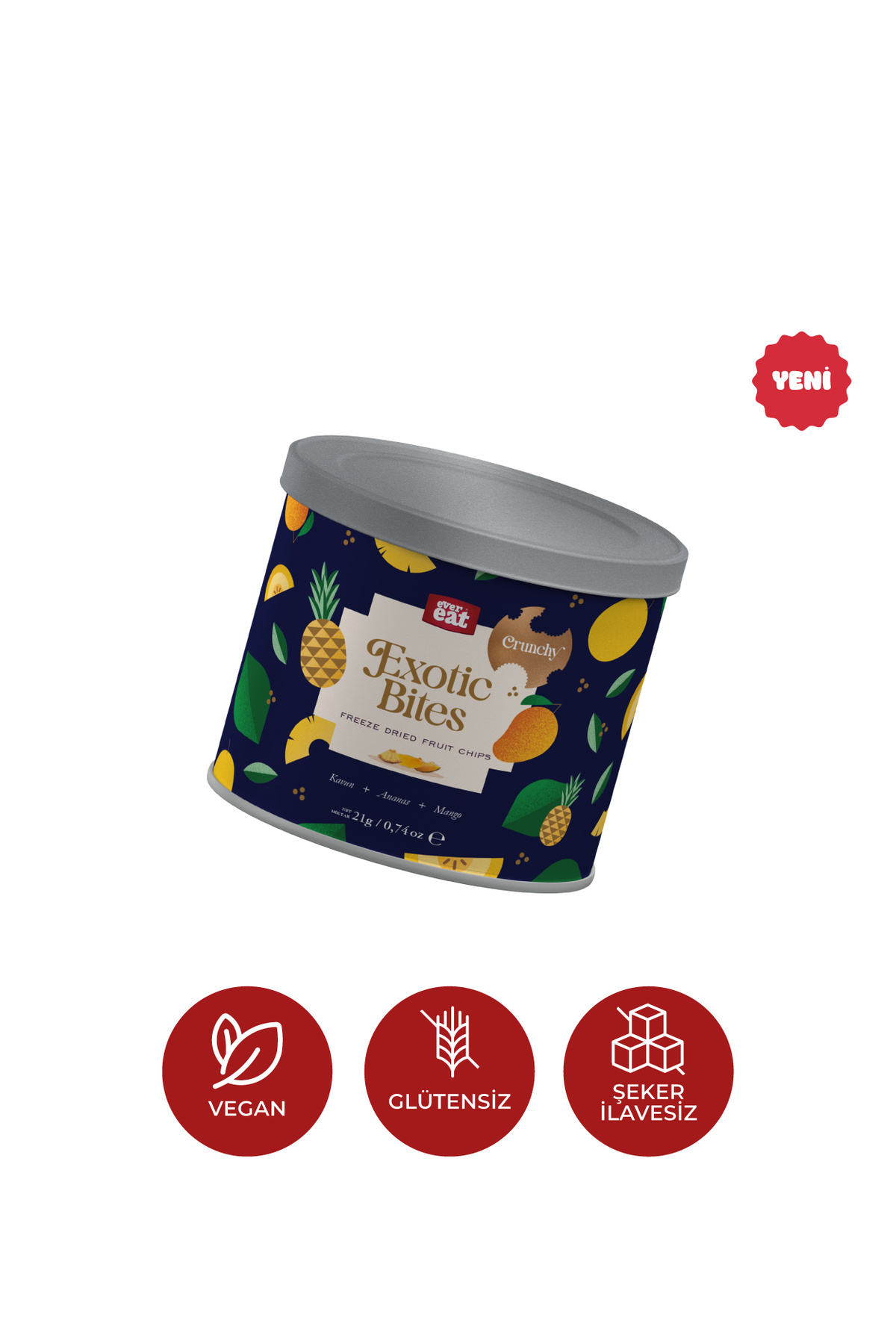 EverEat Exoticbites Dondurularak Kurutulmuş Kavun, Ananas, Mango Karışımı - Freeze Dry Meyve Atıştırmalığı