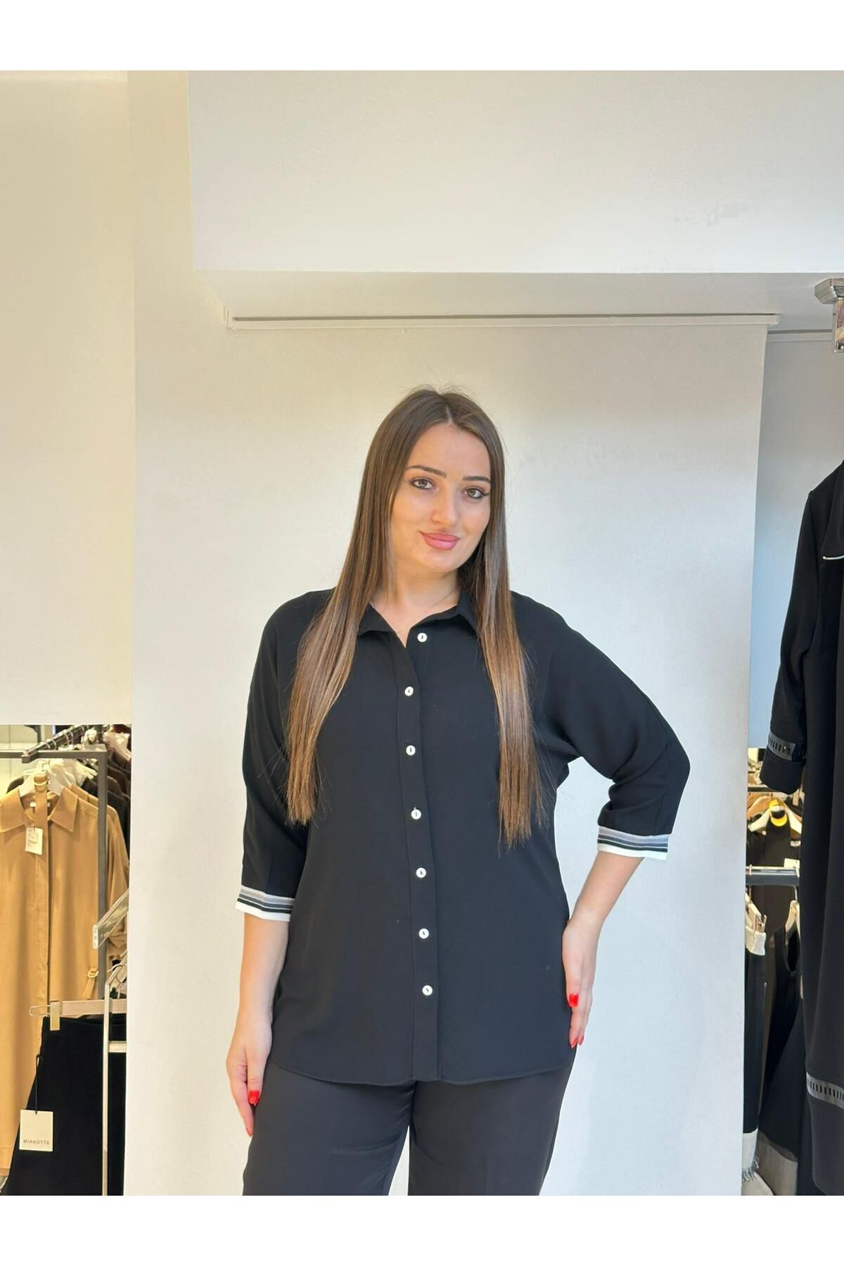 DE WHITES Büyük Beden Truvakar Kol Gömlek 42002 Saks