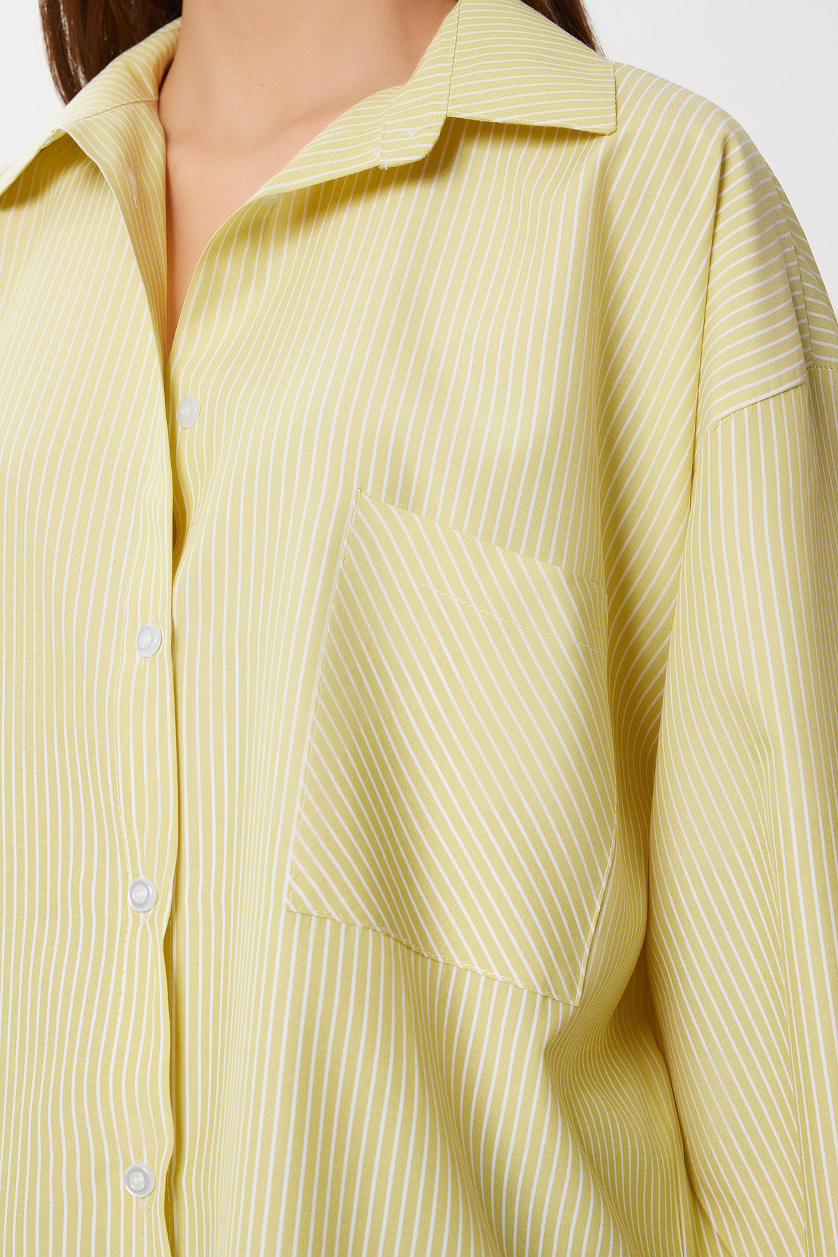 Lovelyİstanbul  Çizgili Oversize Dokuma Gömlek LDZ0050 SARI - Görsel 4