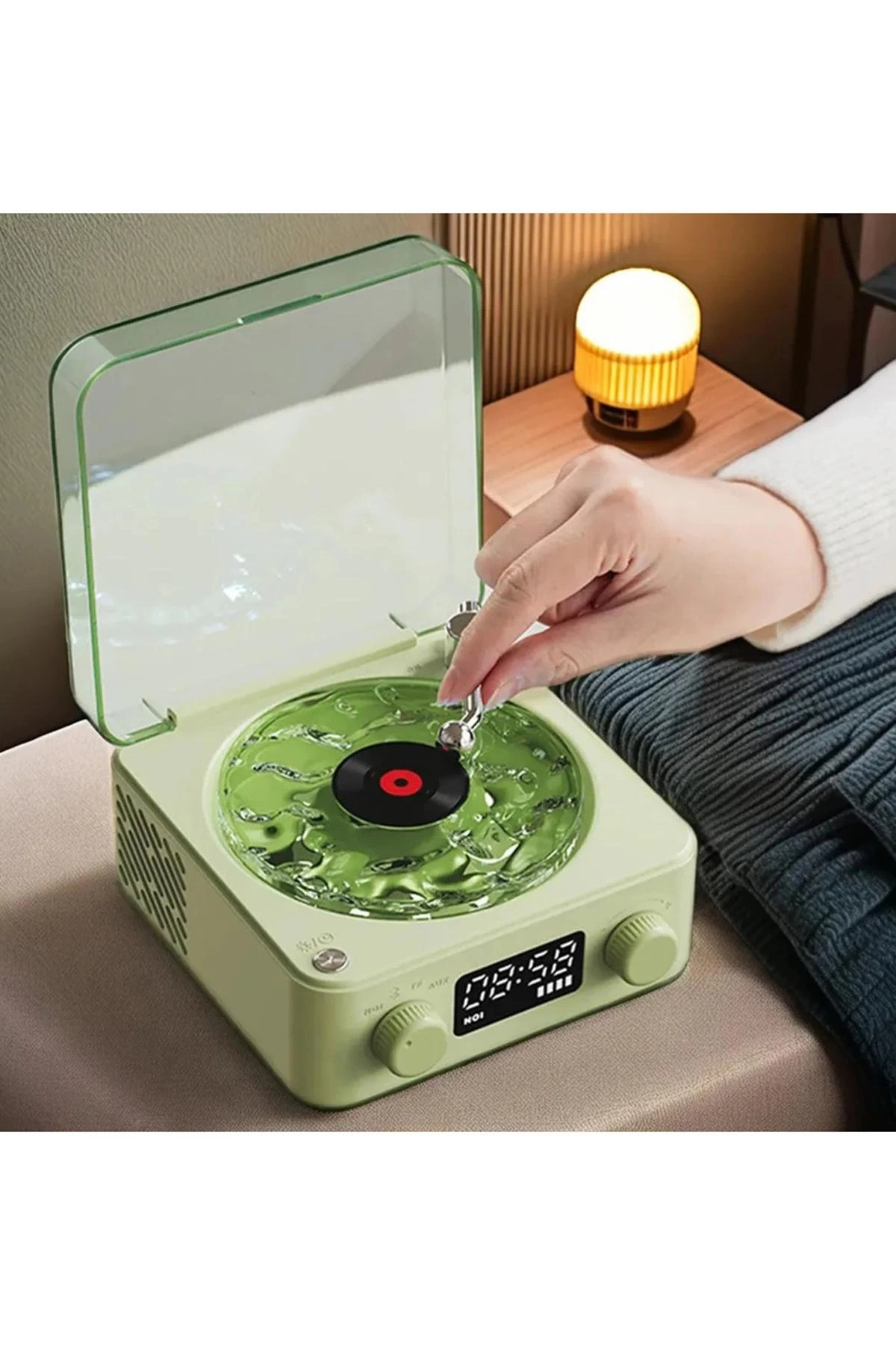 YNT İthalat Waves Nostalji Plak Görünümlü Bluetooth Hoparlör 3d Ses Dalgası Retro Müzik Plak Yeşil