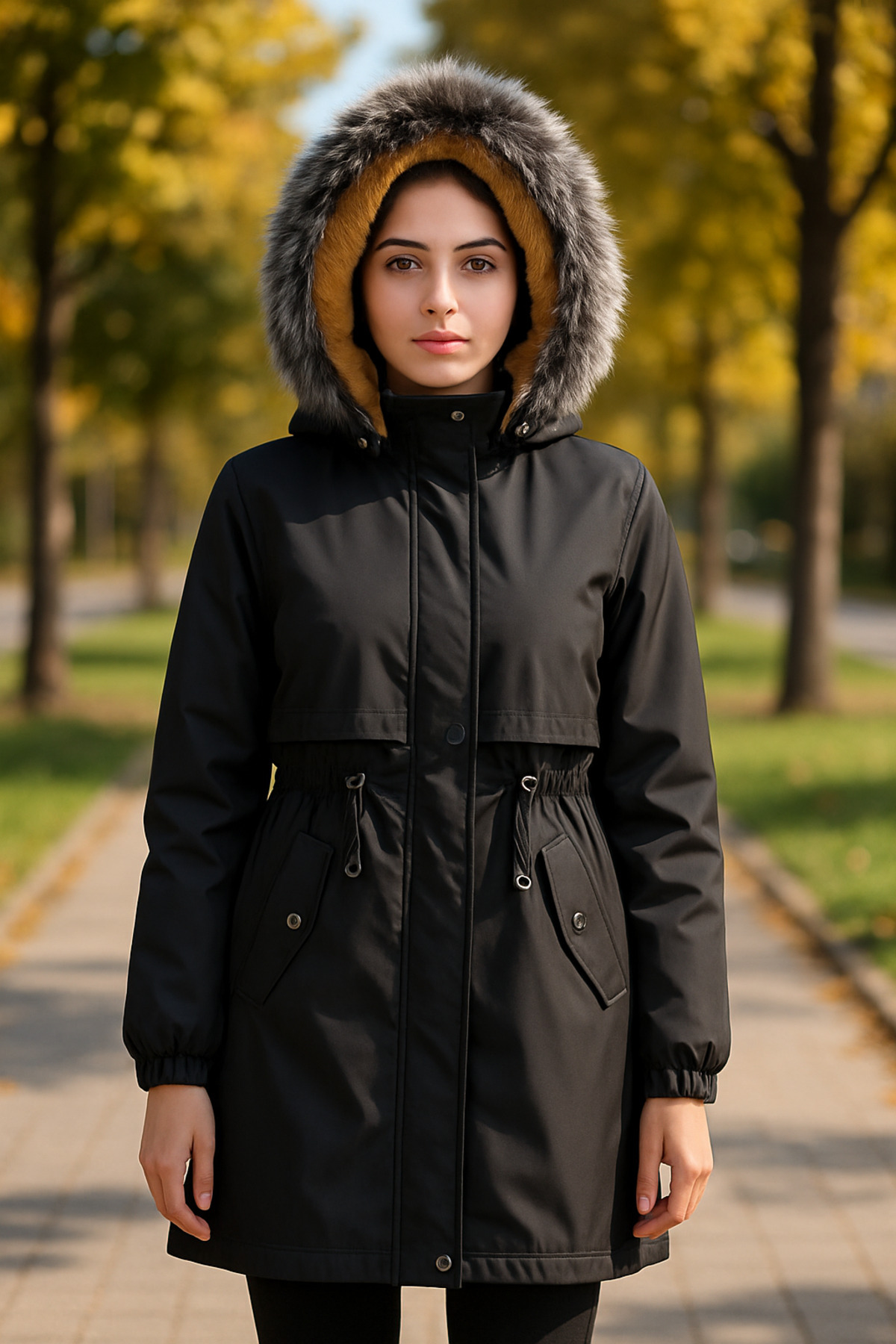 DENİZLİFE Kapüşonlu İçi Kürklü Battal Mont