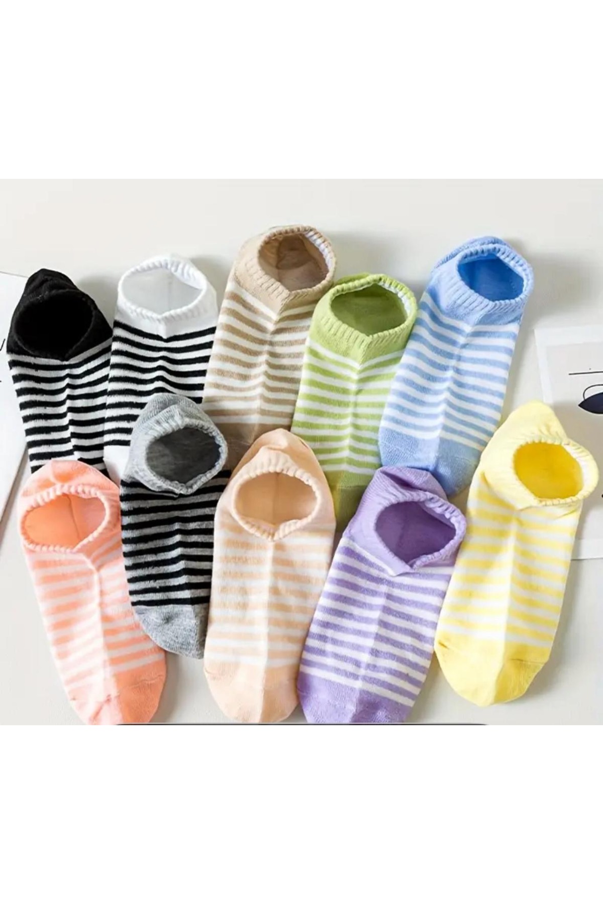 H&N Socks 10 Çift Ekonomik Paket Çemberli Kadın Kısa Patik Çorap görsel 3