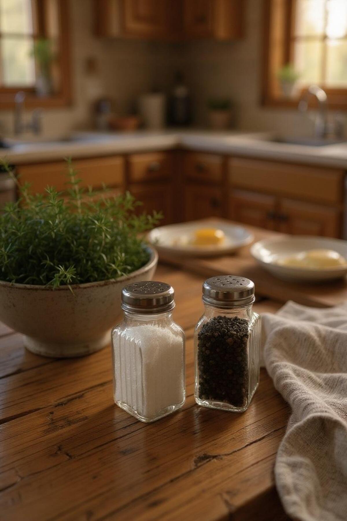 evikonu ÇİZGİLİ KARE TUZLUK-BAHARATLIK İKİ ADET