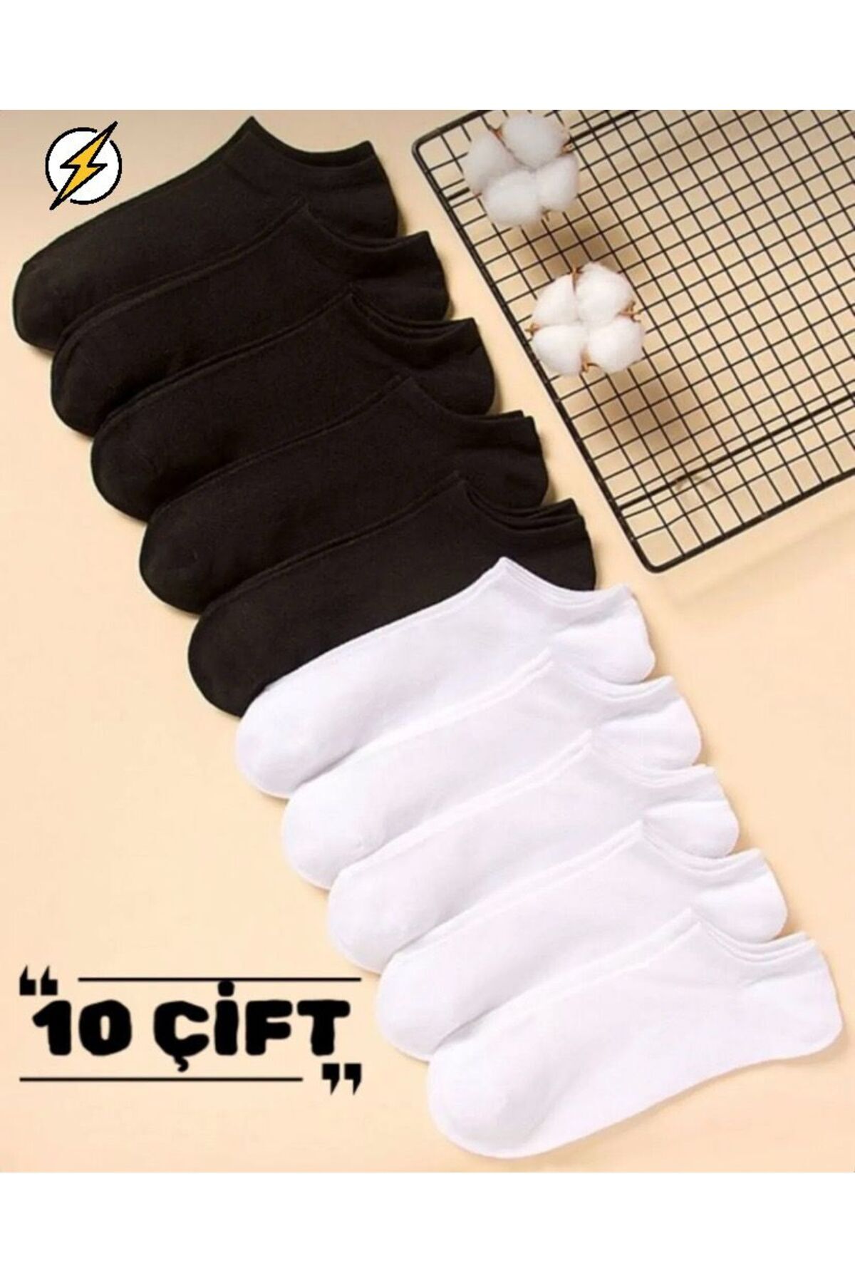 H&N Socks 10 Çift Ekonomik Paket Unısex Siyah Beyaz Kısa Patik Çorap görsel 2