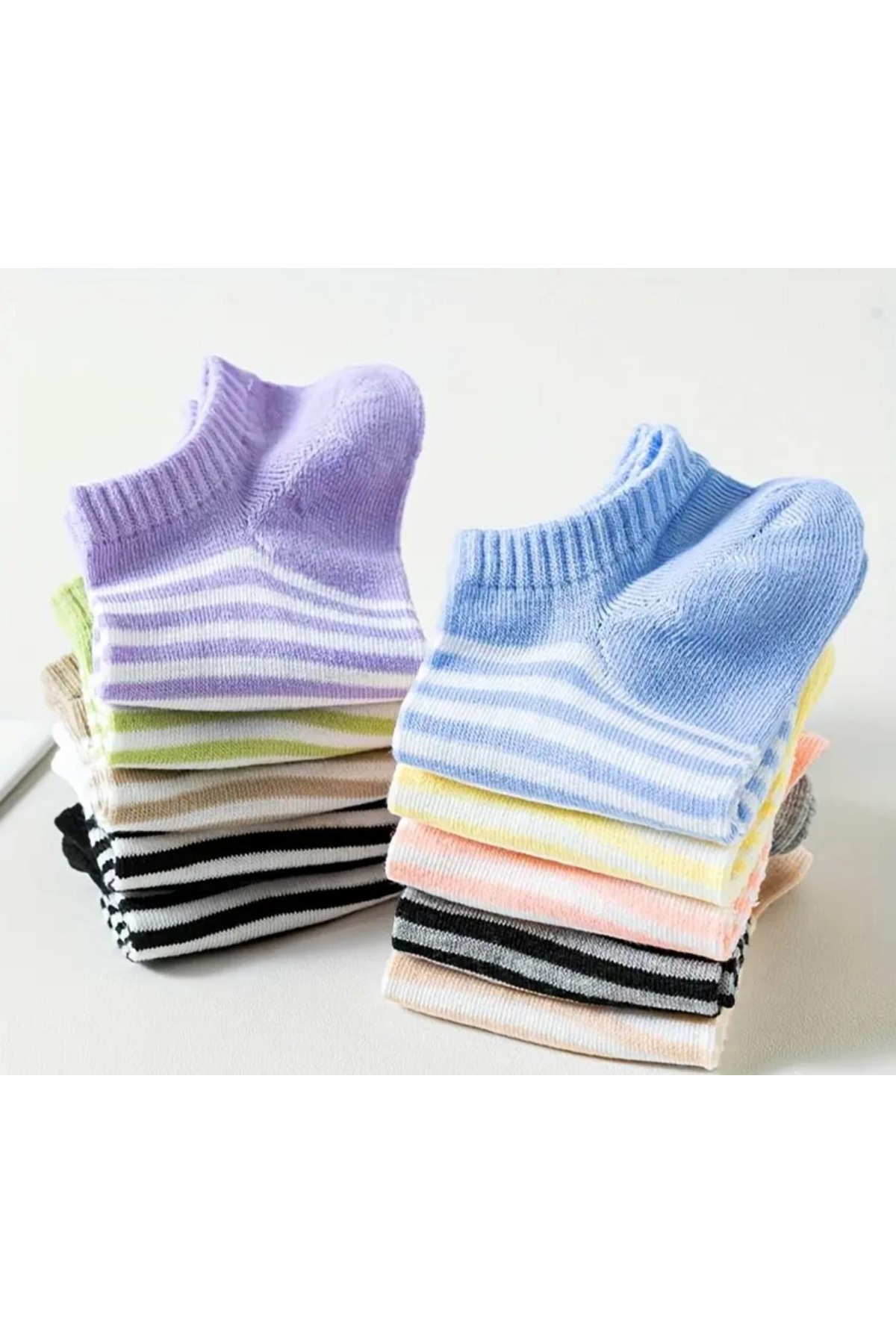 H&N Socks 10 Çift Ekonomik Paket Çemberli Kadın Kısa Patik Çorap görsel 2