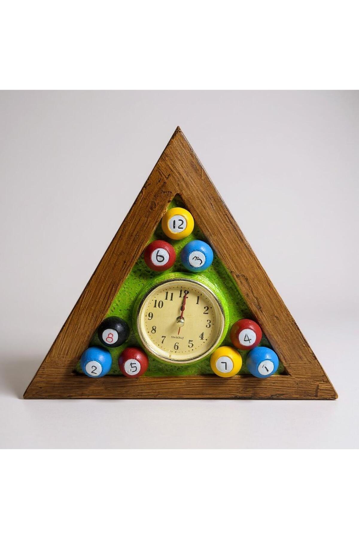 fidobay Üçgen Bilardo Toplu Masa Saati – Ahşap Dekoratif Retro Tasarım