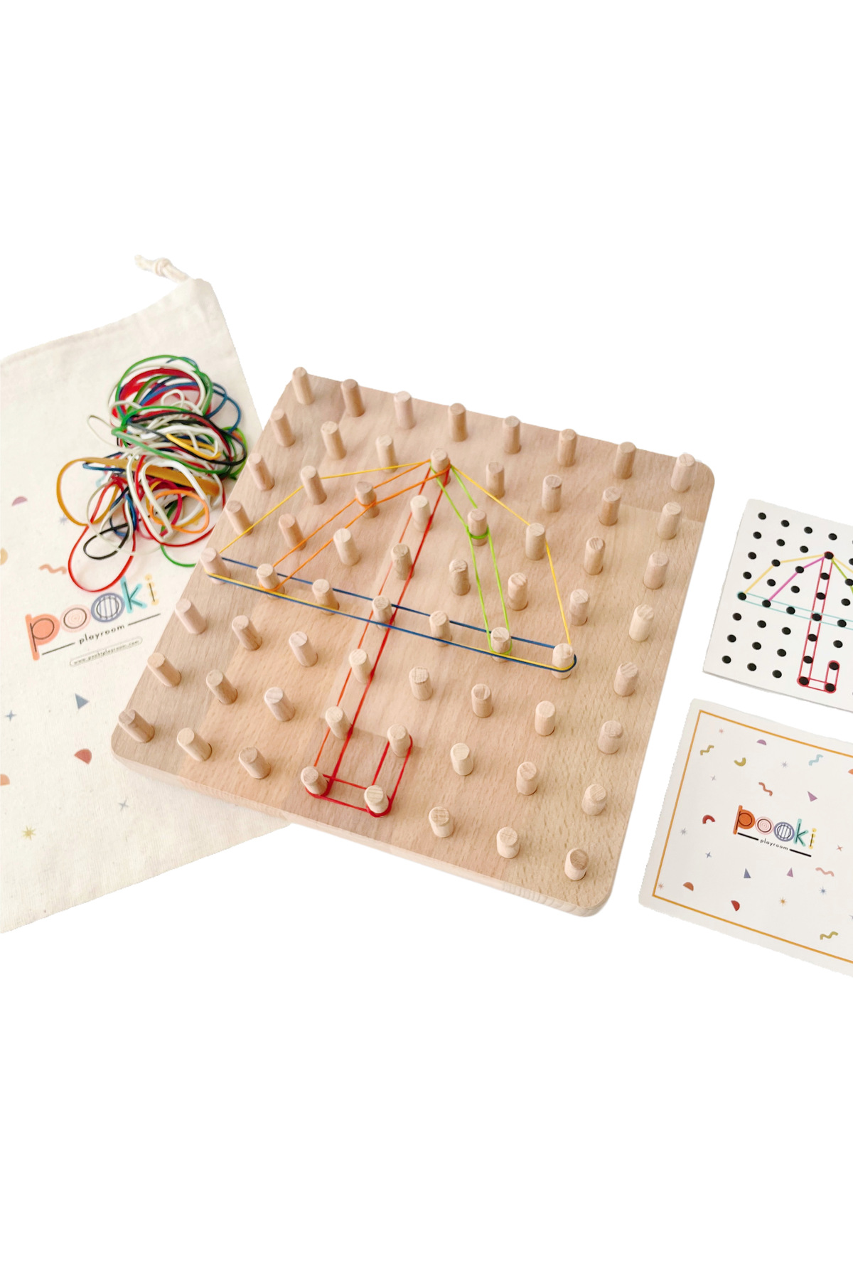 Pooki playroom Geoboard - Montessori Eğitici Kartlı Lastikli Şekiller Geometri Oyunu fotoğrafı 3 (önizleme)