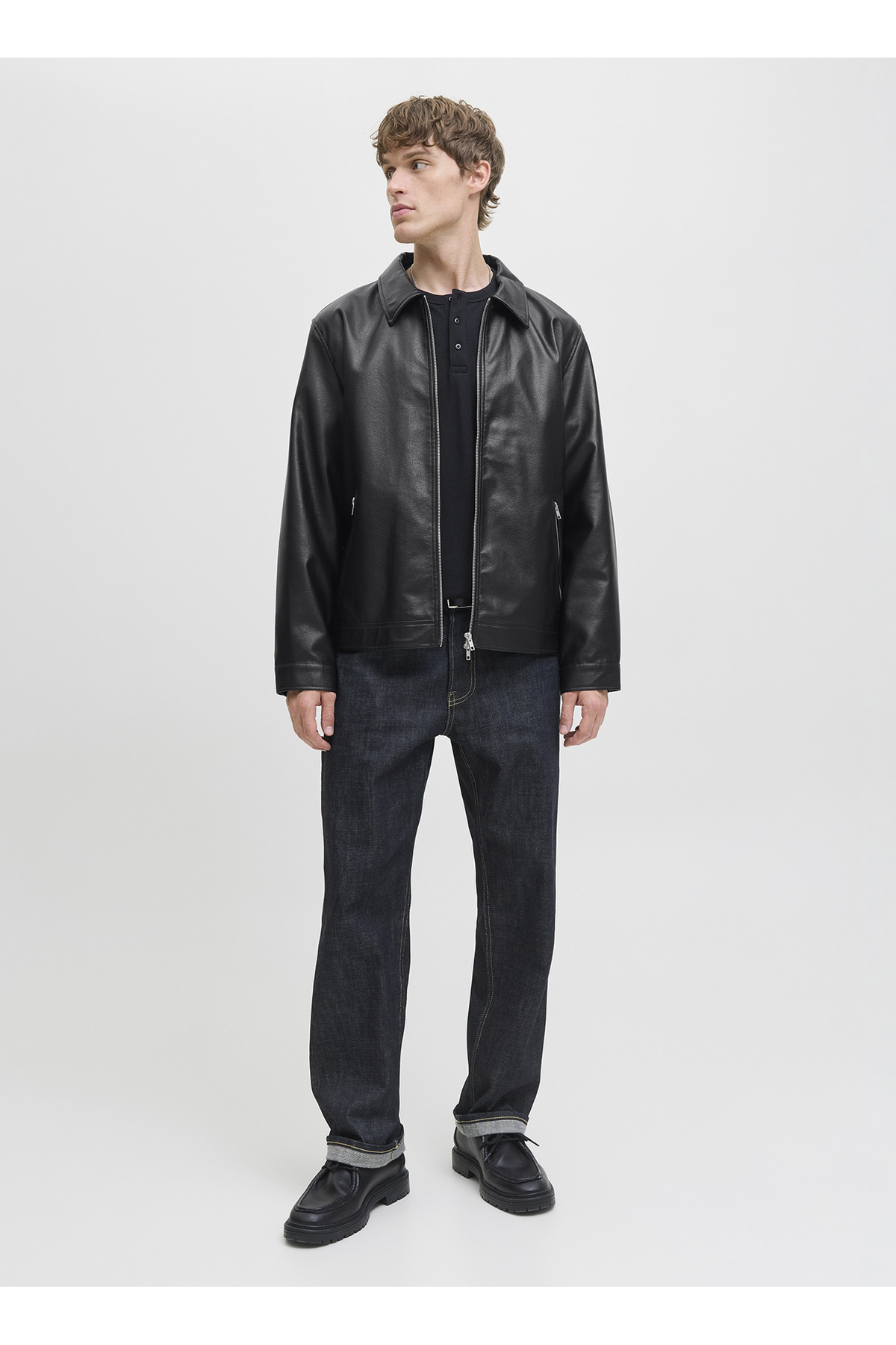 جک اند جونز کت مردانه مشکی 12278839_JJECASABLANCA PU JACKET NO