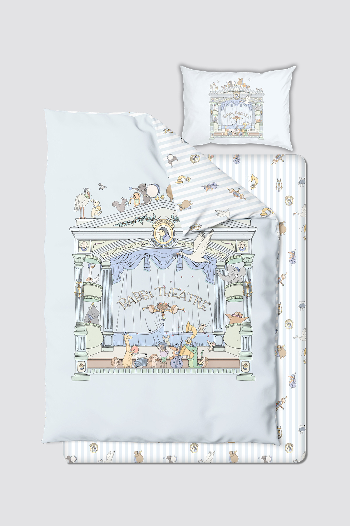 100% COTTON SATIN CHILDREN'S DUVET COVER SET - THEATRE / BLUE (120 Strands / cm²)