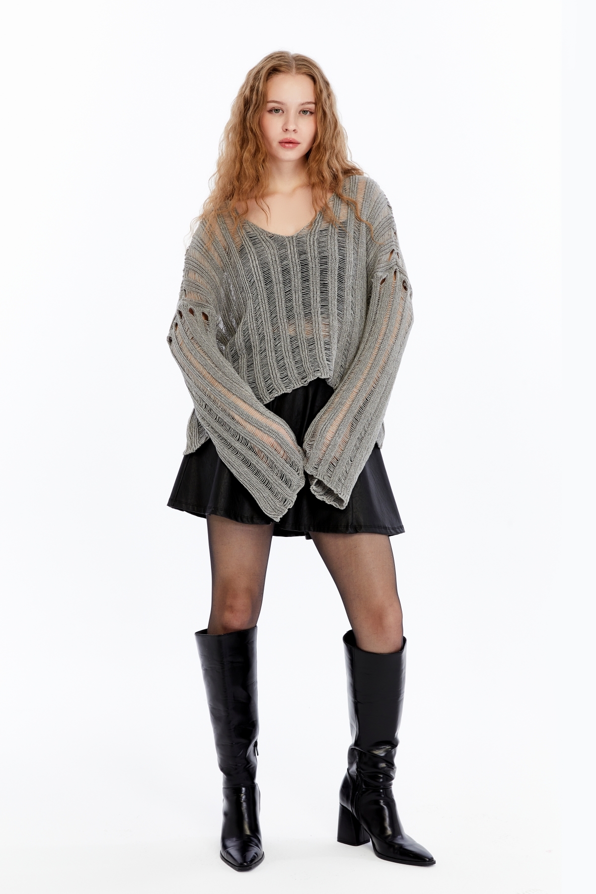 MA ananas  Kadın Ajurlu Triko V yaka Bluz - Görsel 7