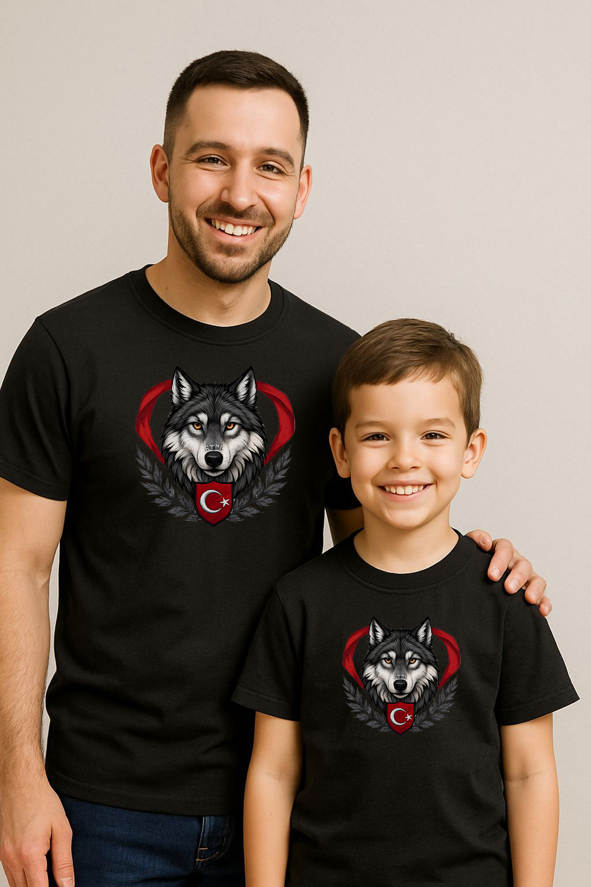 Boy Father Son Black TURKEY Stamped Graywolf T-Shirt - Meaningful Ethnic Design
