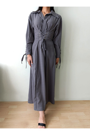 ROSEEMODE GRİ KUŞGÖZLÜ ELBİSE