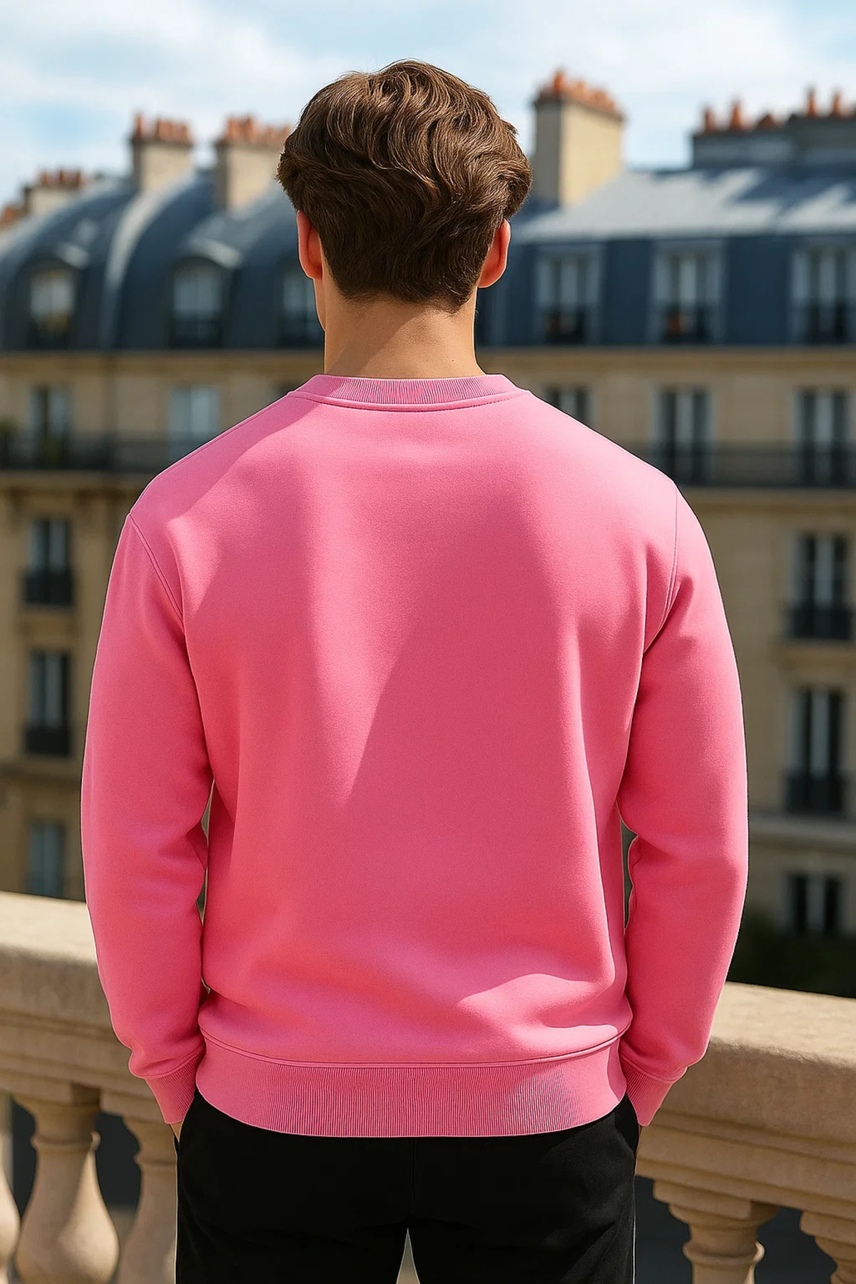 COMBİNE MİCHAİL  Erkek Bisiklet Yaka Oversize Pembe Kazak - Görsel 3