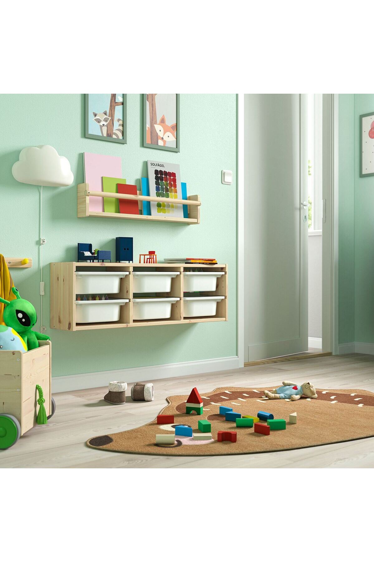 hobiurun Çocuk duvar rafı, çam-beyaz, 93x21x30 cm fotoğrafı 2 (önizleme)