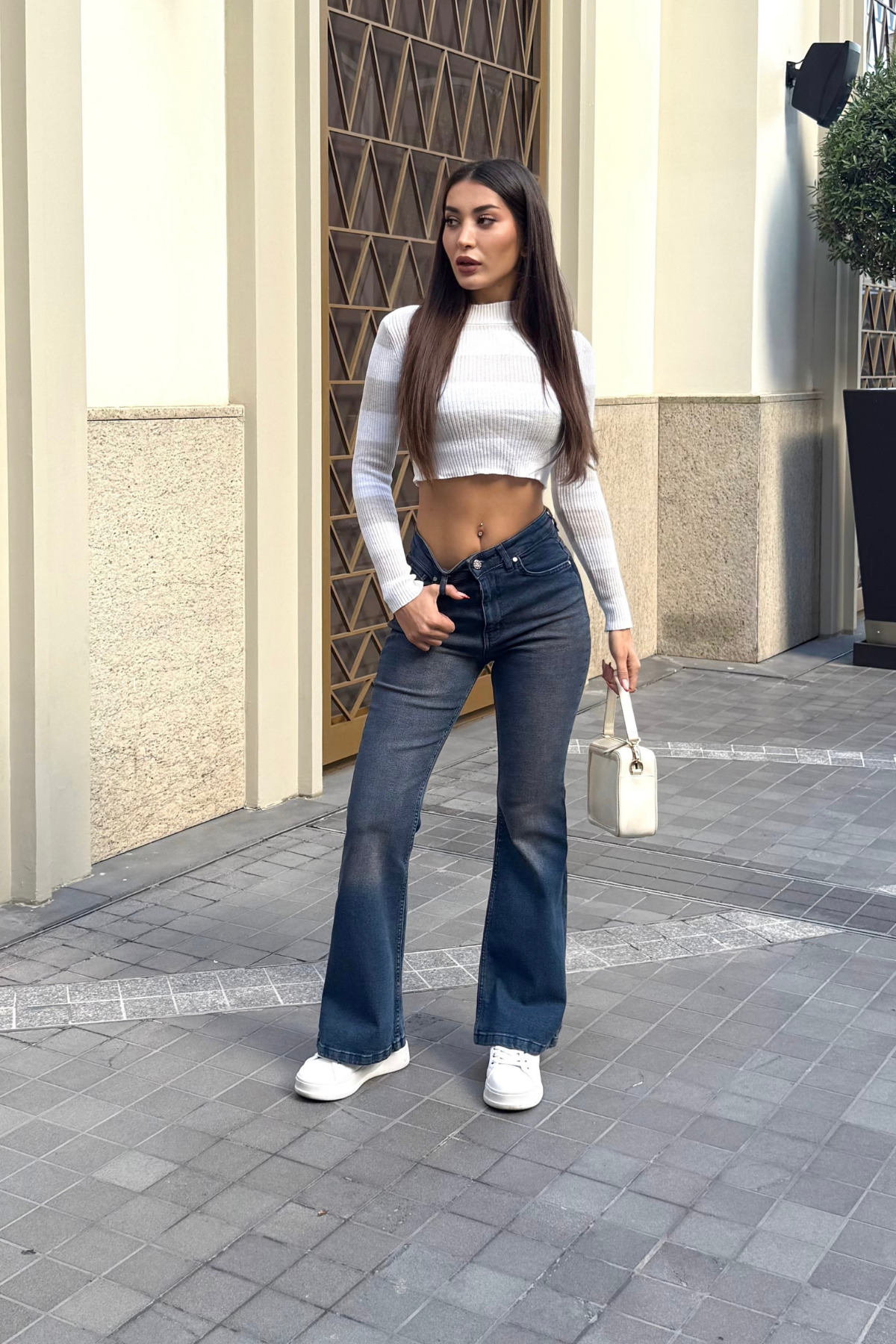 BİKELİFE  Kadın Yüksek Bel Likralı/Esnek İspanyol Paça Pantolon - Görsel 4