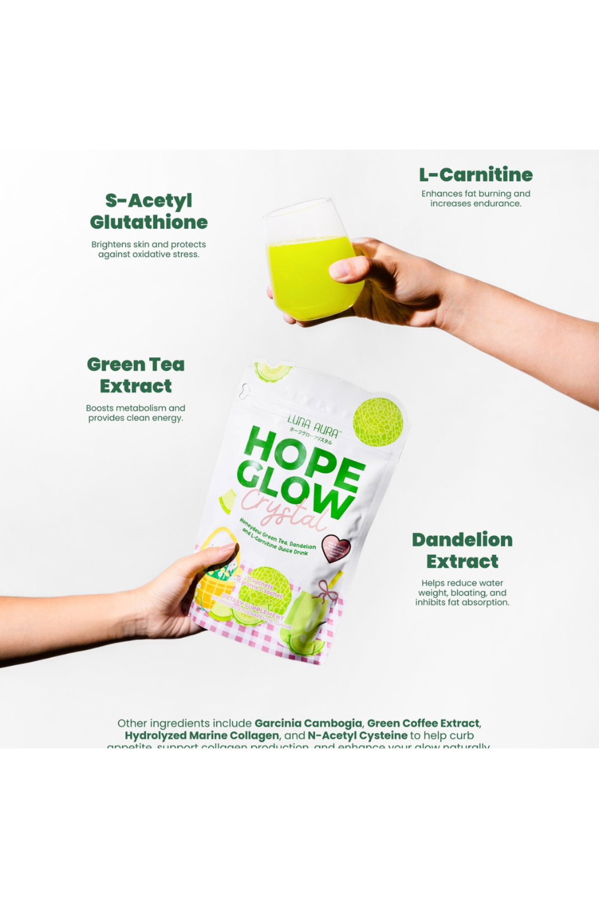 Luna Aura Hope Glow Crystal - Honeydew Green Tea, Dandelion and L-Carnitine Juice Drink- Trendyol Luna Aura Hope Glow Crystal - Honeydew Green Tea, Dandelion and L-Carnitine Juice Drink- Trendyol