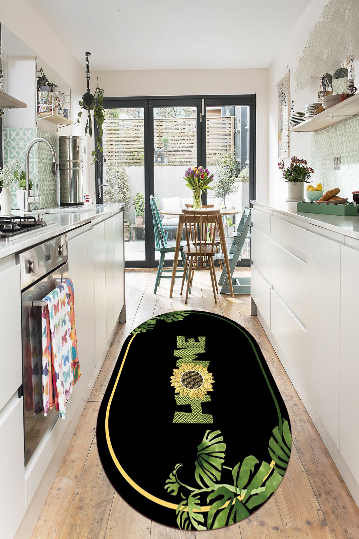 Modern Oval Kitchen Rug with Digital Printed Washable and Non-Slip Base Daisy Home Text