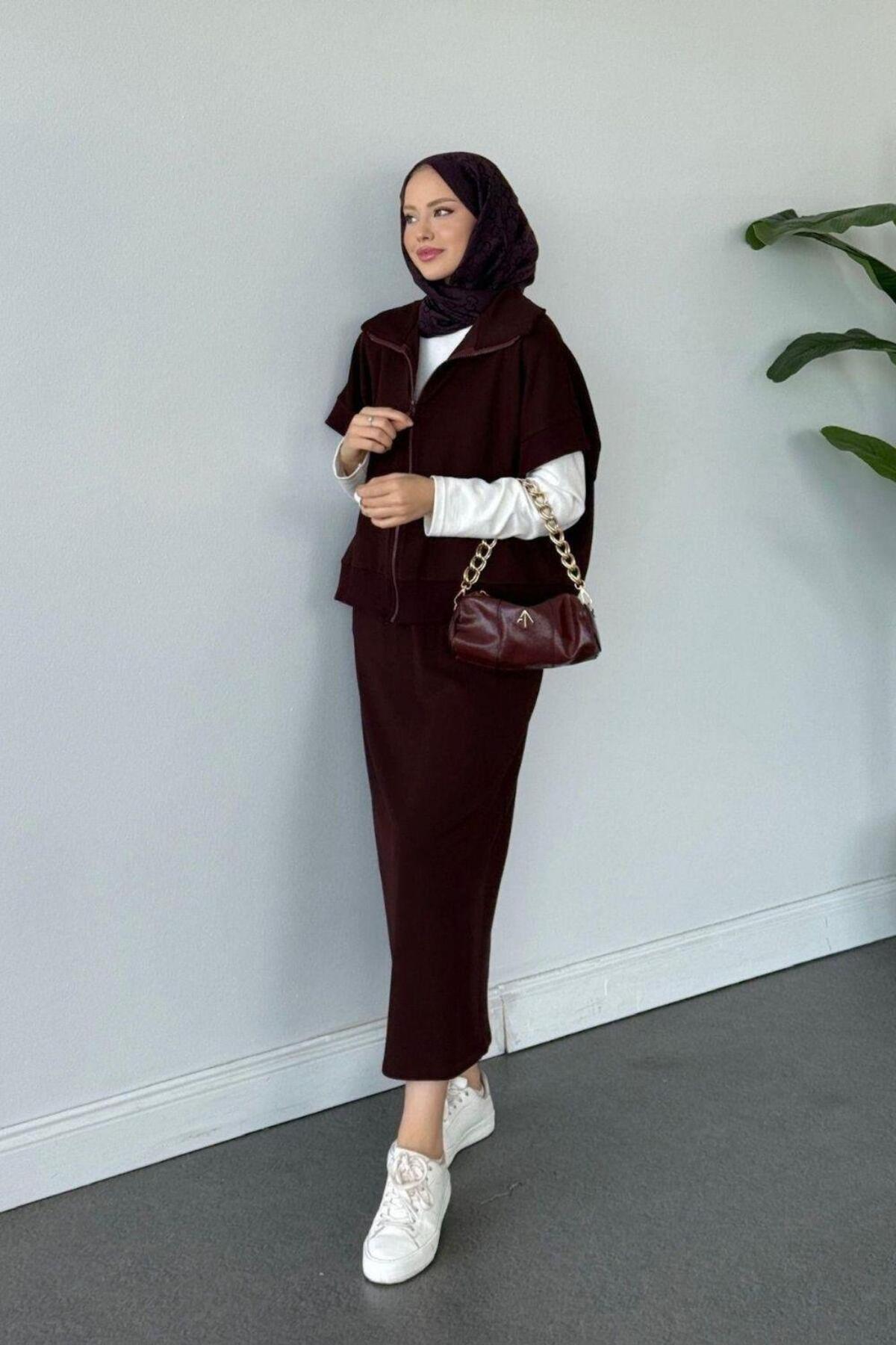 Şulemoda Giyim Rihana Pamuklu Etekli Takım Bordo