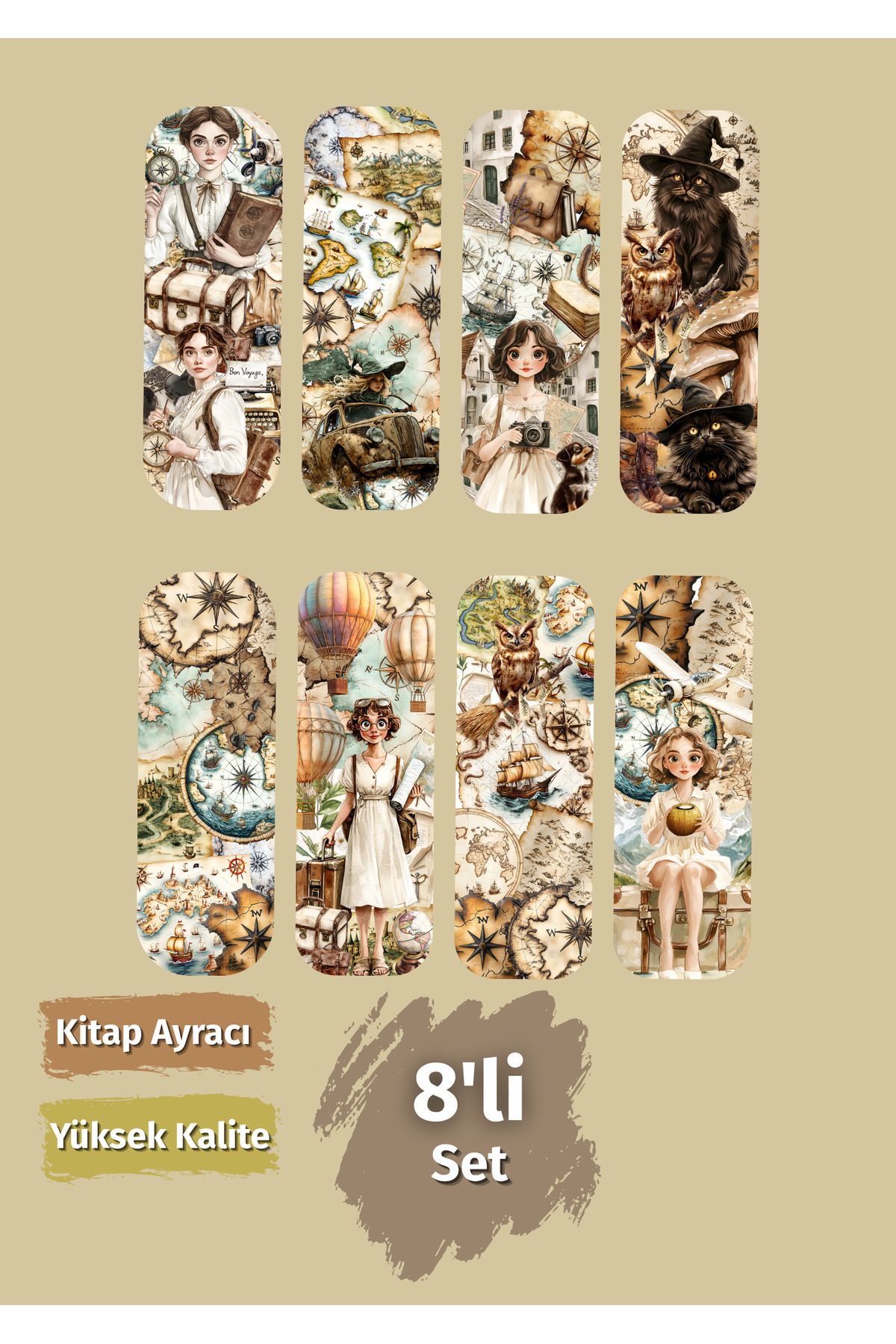 VORACRAFT 8'li Vintage Temalı Kitap Ayracı Set BKM0012