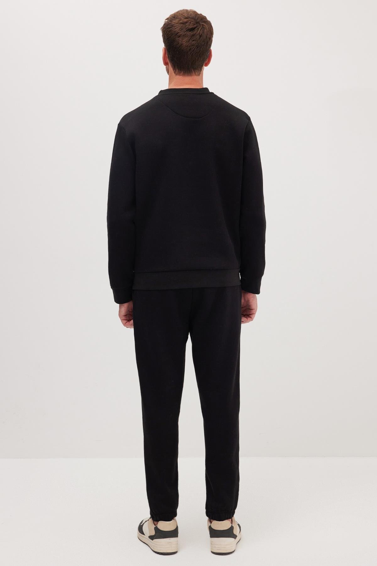 Tudors  Erkek Relax Fit Pamuklu 3 İplik Yumuşak Dokulu İçi Polarlı Bisiklet Yaka Siyah Eşofman Takımı - Görsel 8