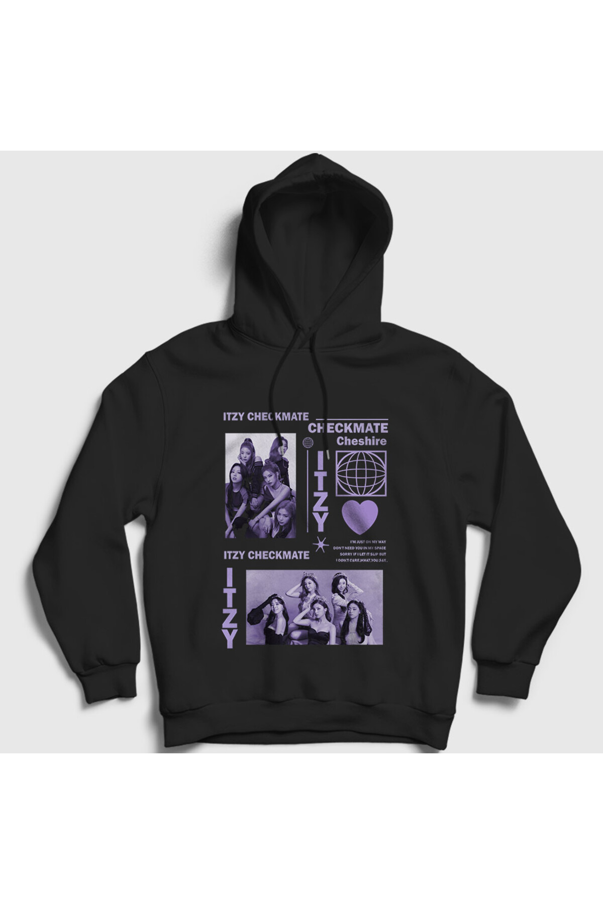 Presmono Unisex Siyah Poster K Pop Itzy Kapüşonlu Sweatshirt