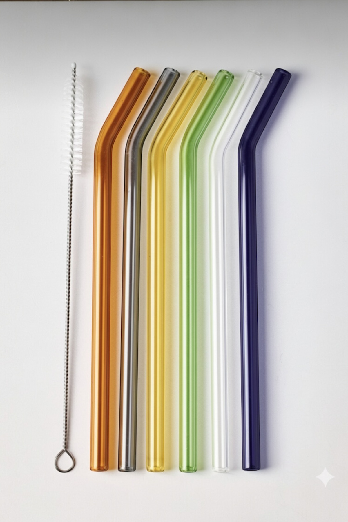 Evsun Home Collection 6'lı Renkli Cam Eğimli Isıya Dayanıklı (Borosilikat) Pipet Ve 1 Adet Pipet Temizleme Fırçası