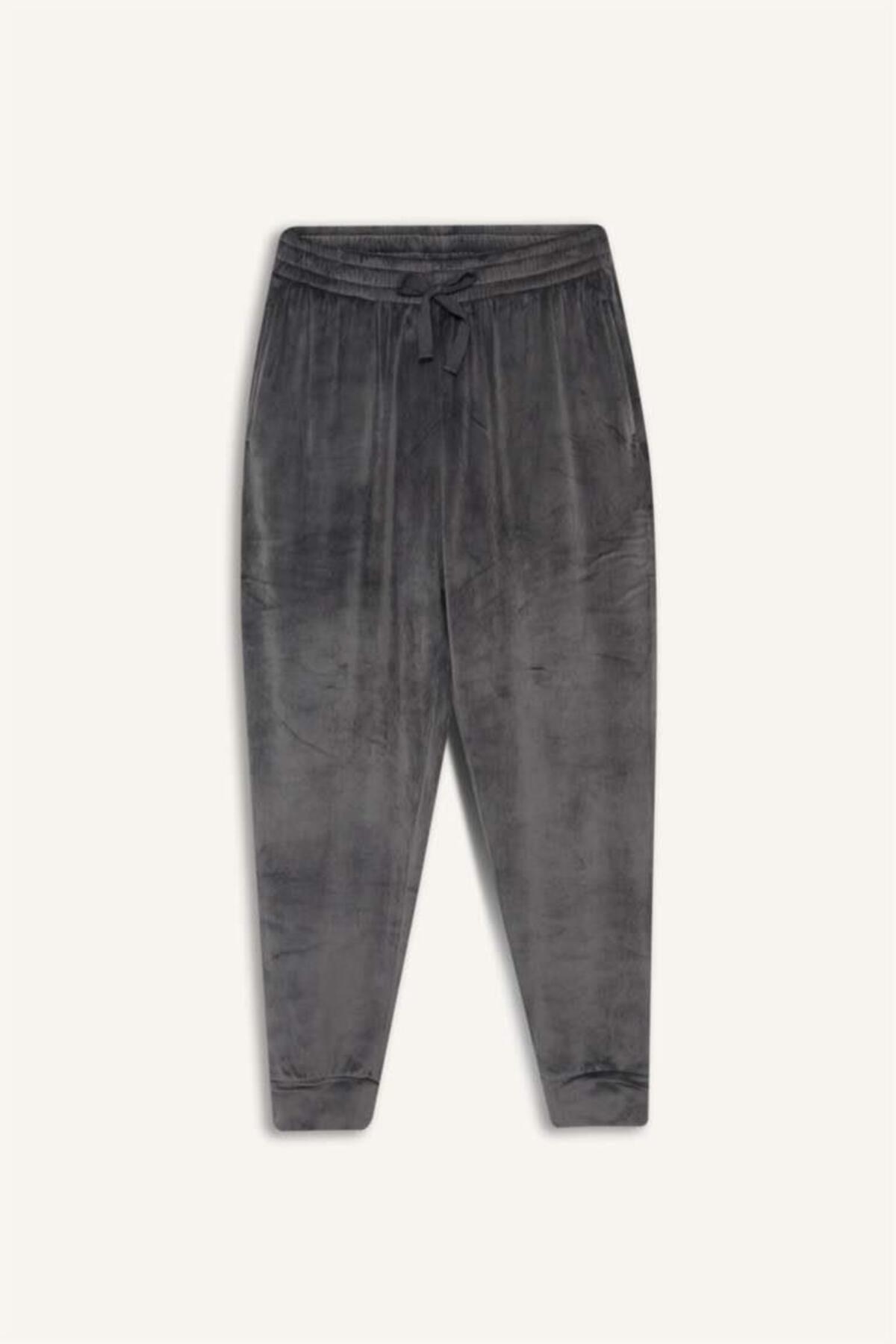DeFacto Ultra Yumuşak Regular Fit Cepli Kadife Pijama Altı F4672AX25WN görsel 7