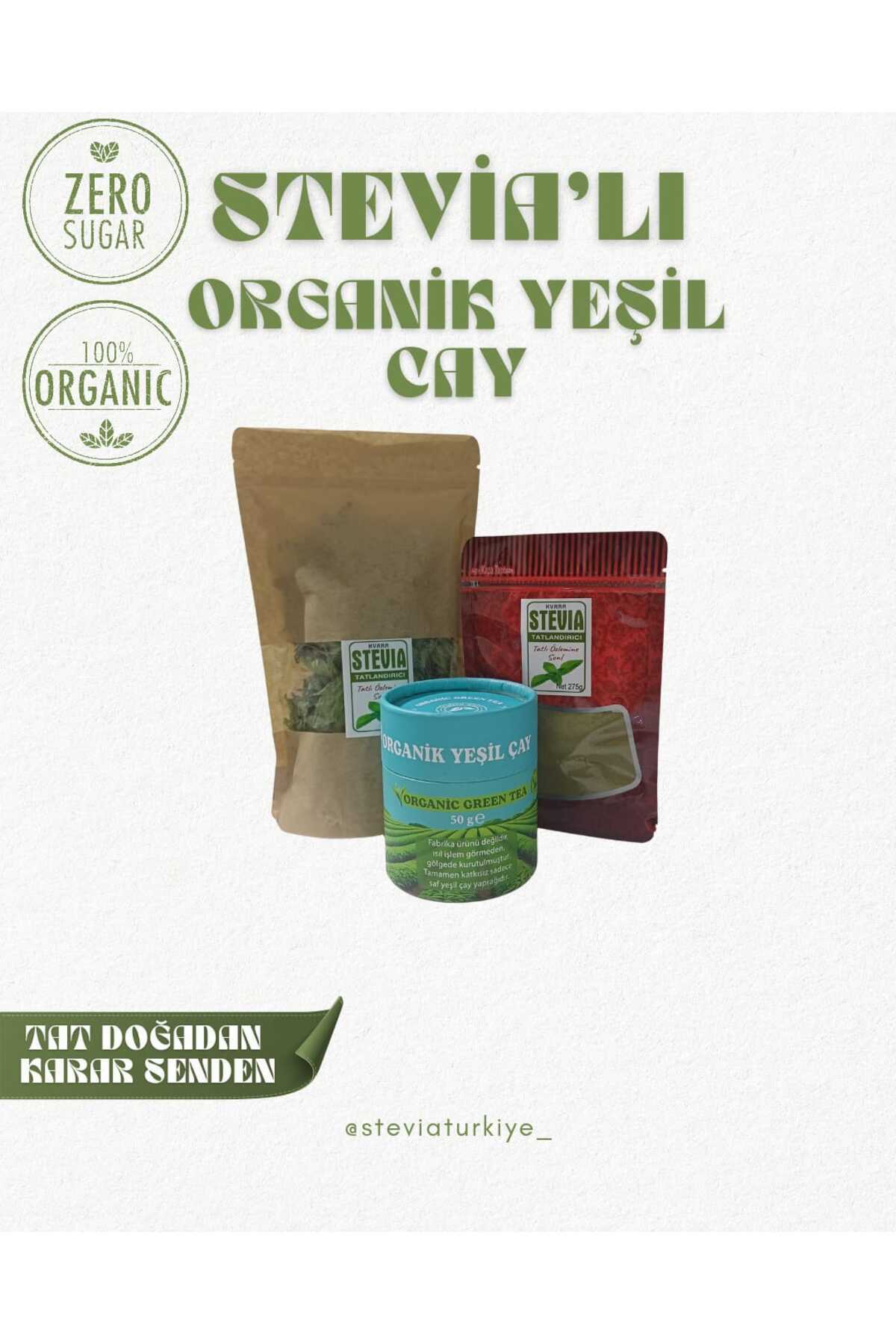Stevia ŞEKER OTU KATKILI KALORİSİZ 150 GR YEŞİL ÇAY