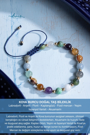 Deniz Doğal Taş Sertifikalı Kova Burcu Doğal Taş Makrome Bileklik