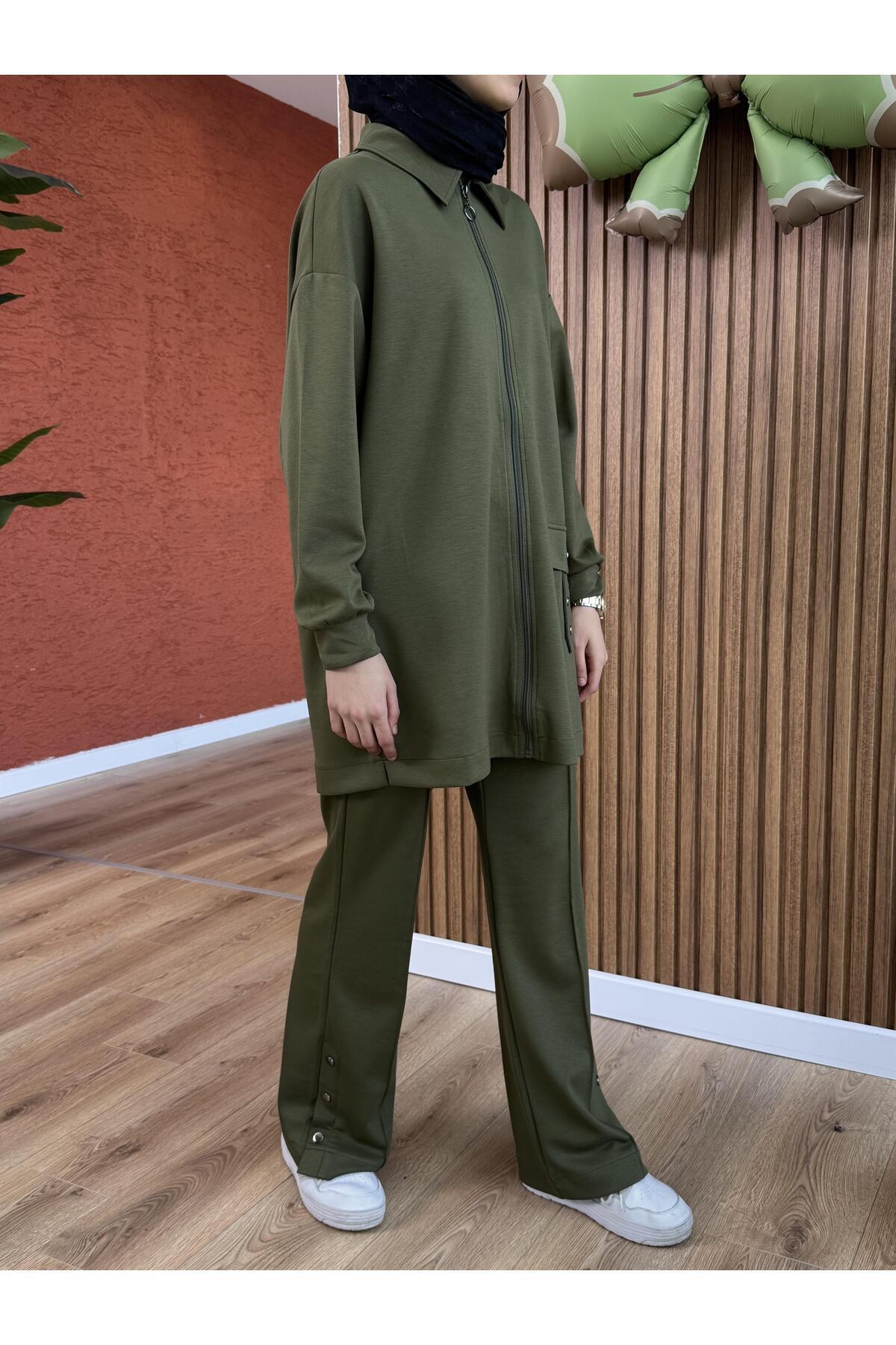 QASHMİR Kadın Aksesuar Detaylı Takım-Yeşil