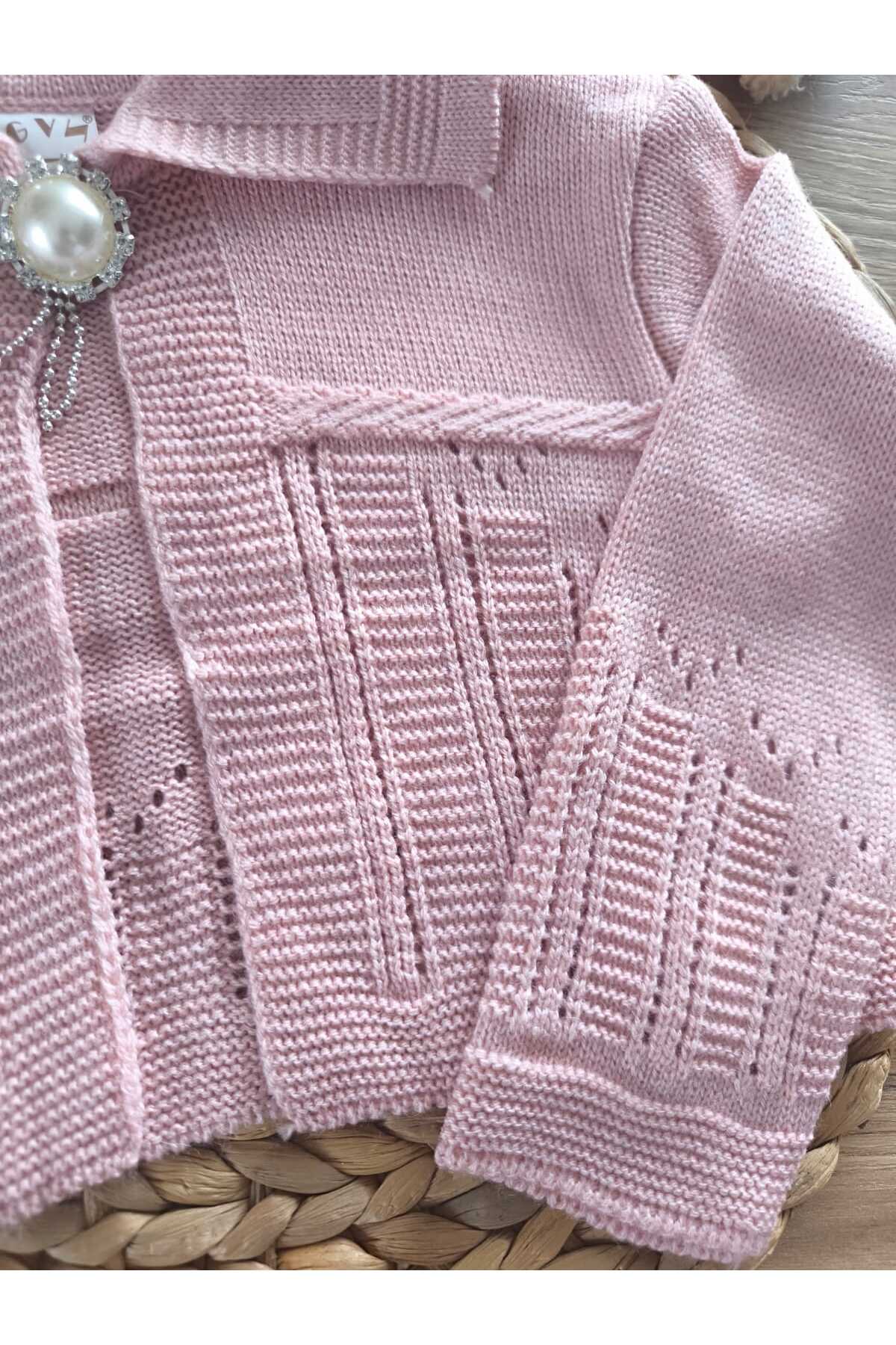 Renata's kız bebek çocuk motifli pamuklu broş kapatmalı mevsimlik şık bolero hırka fotoğrafı 4 (önizleme)