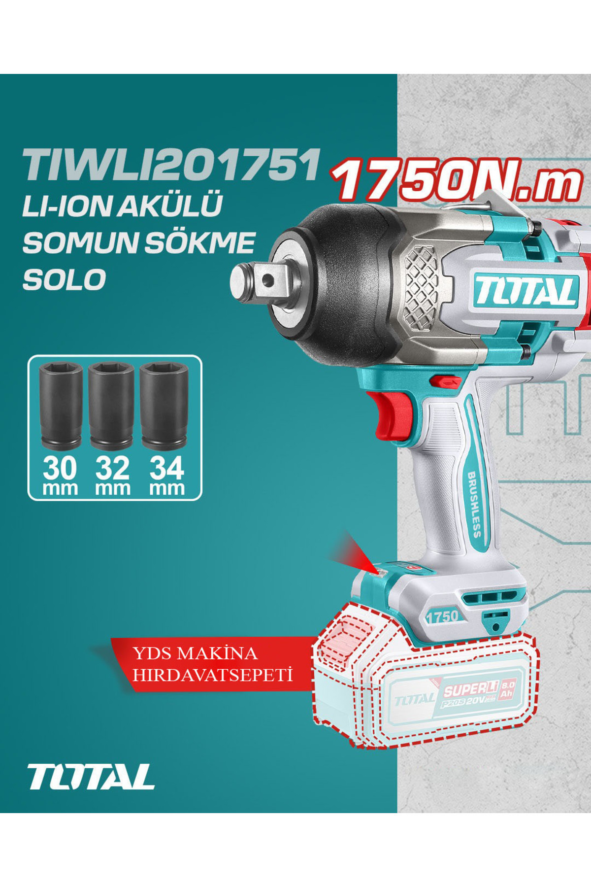 TOTAL LI-ON AKÜLÜ 1750 NM SOMUN SÖKME - TIWLI201751 SOLO AKÜSÜZ