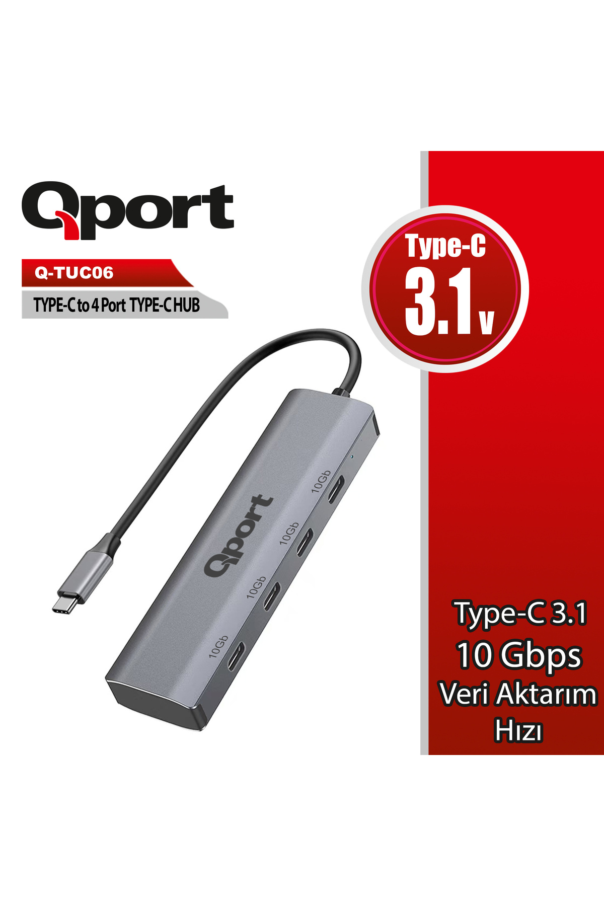 Qport Q-TUC06 TYPE-C TO 4 PORT TYPE-C COKLAYICI