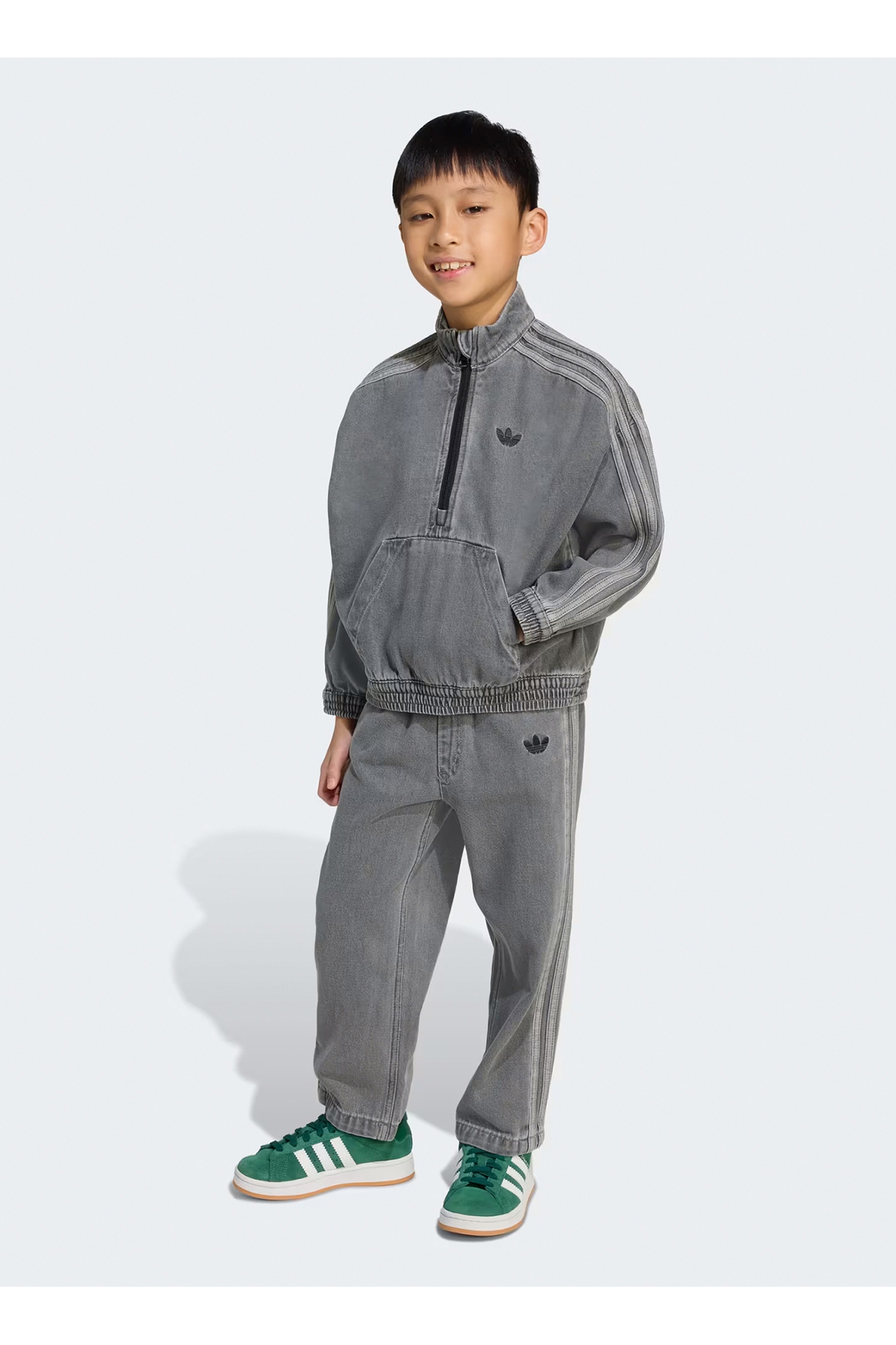 adidas Düz Gri Erkek Çocuk Eşofman Takımı JY3546 DENIM CREW SET