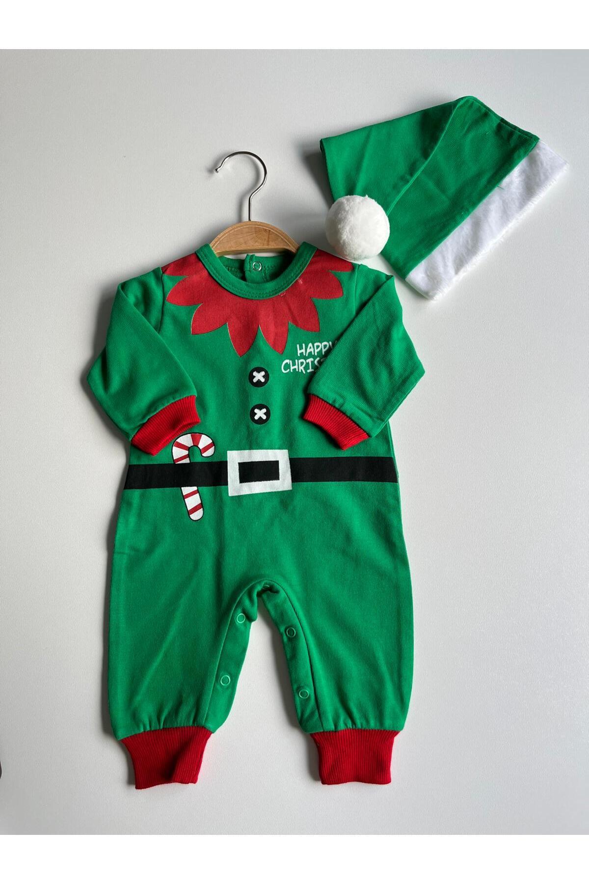 ELAGÜL Unısex Bebek Yeşil Yeni Yil Temali Tulum