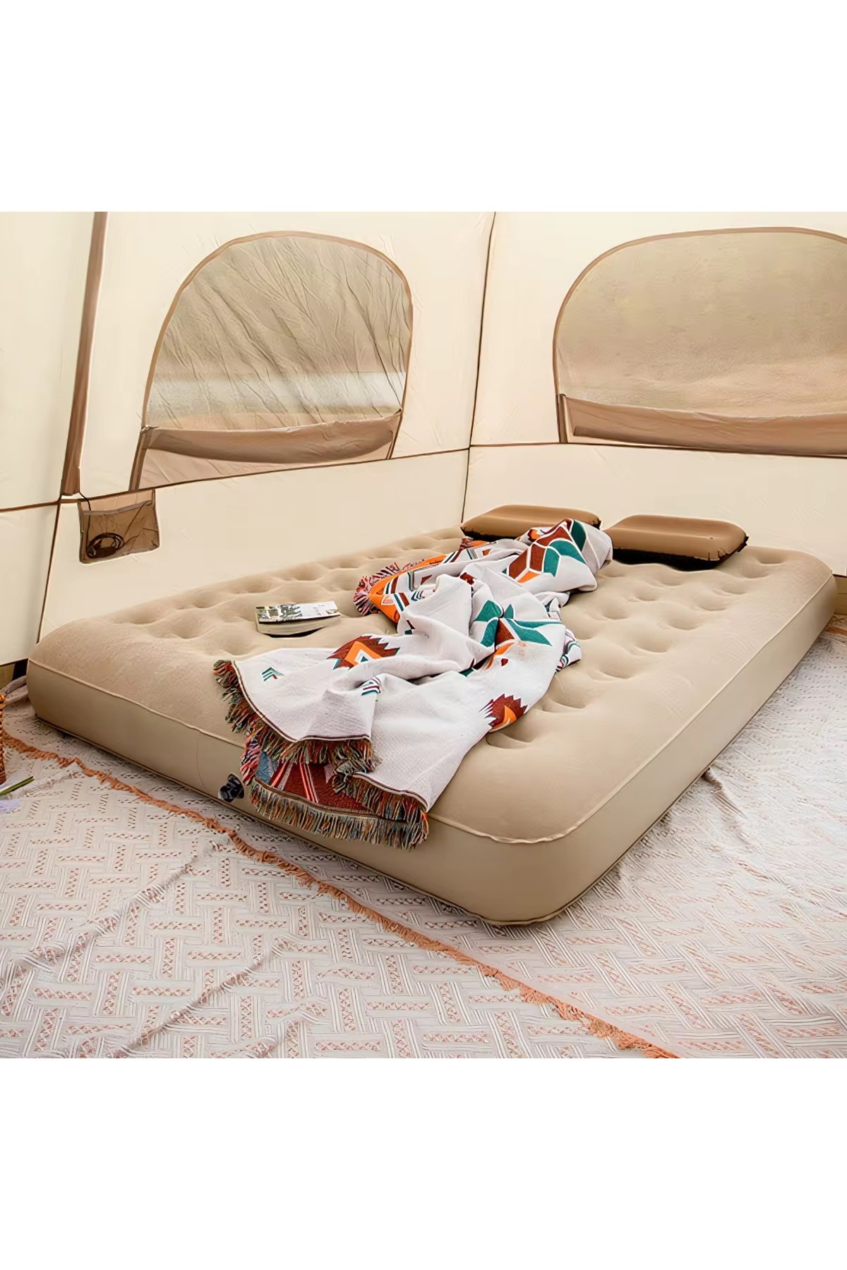 مرتبة هوائية مريحة، 190 × 100 × 25 سم، سطح مخملي ناعم، مع مضخة هواء قابلة للإزالة وماء
