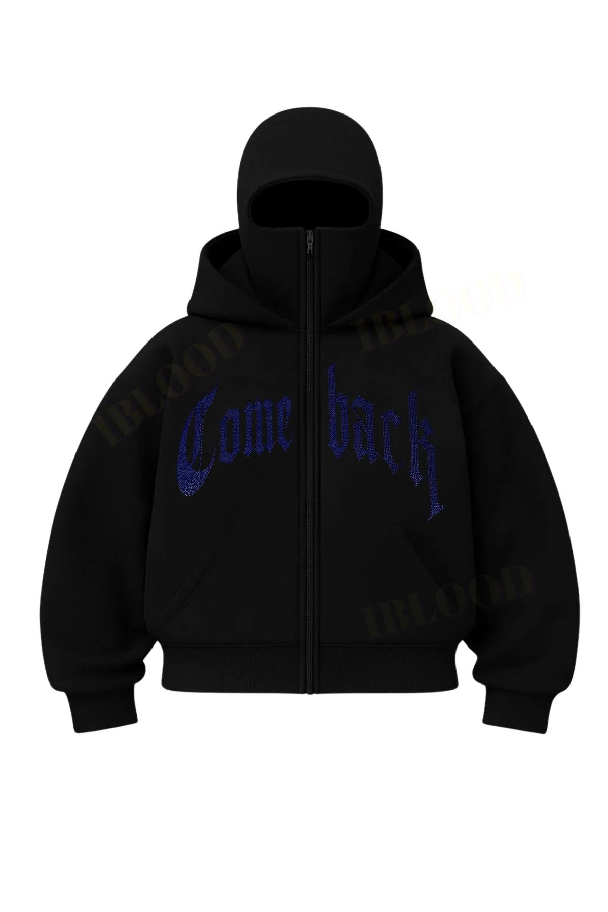 1blood Siyah COMEBACK MAVİ Taş Baskılı Kar Maskeli Unisex Sweatshirt Hırka — رنگارنگ P3886S8593