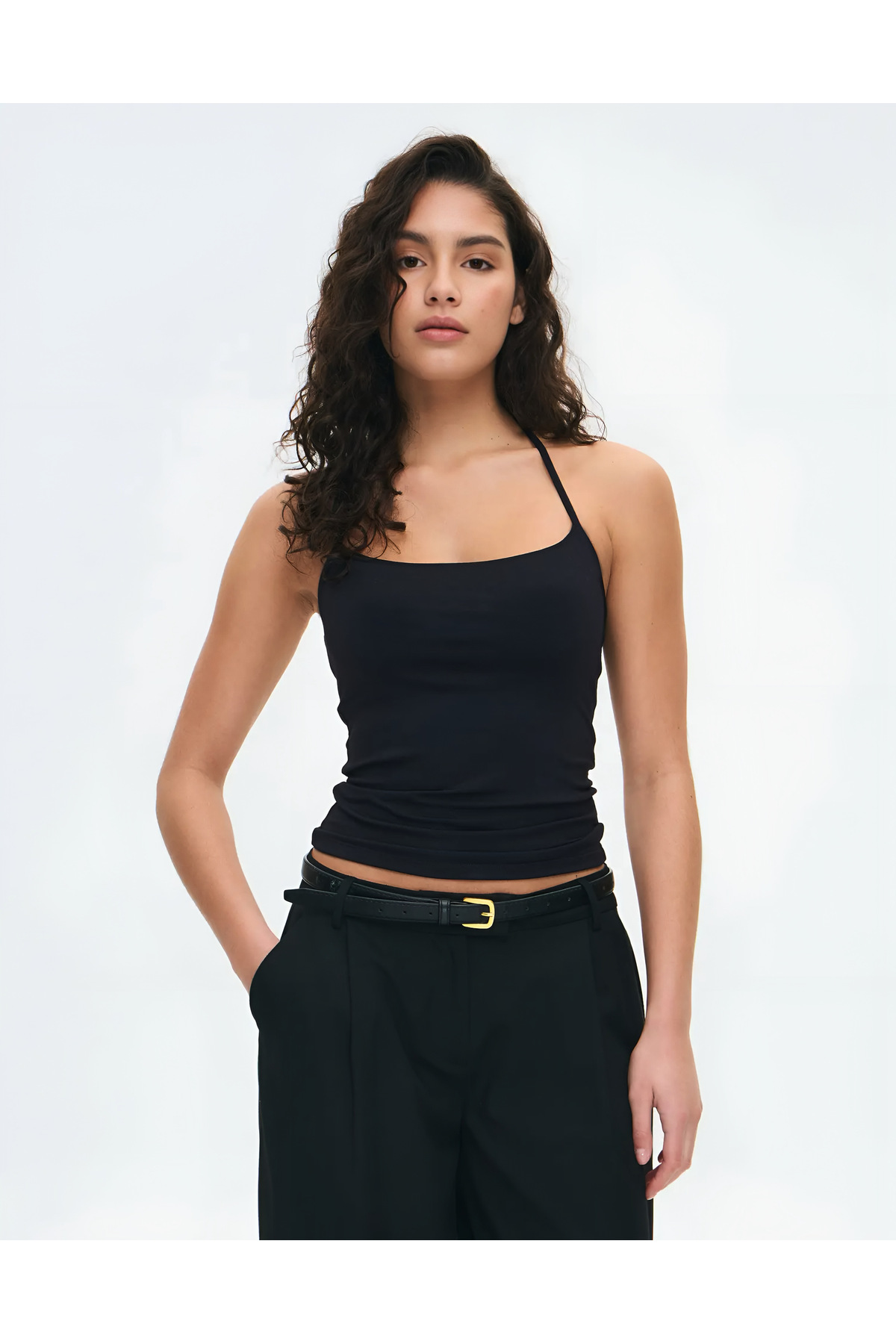 Baluxe  Halter Yaka Pamuklu Boyundan Bağlamalı Üst Bluz - Görsel 6