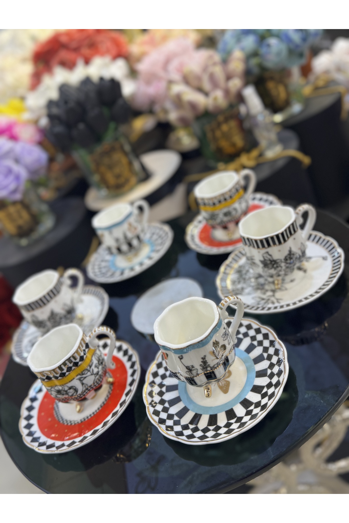 hediye ESTERHOMEDECOR 6 Kişilik ayaklı porselen kahve fincan takımı ...