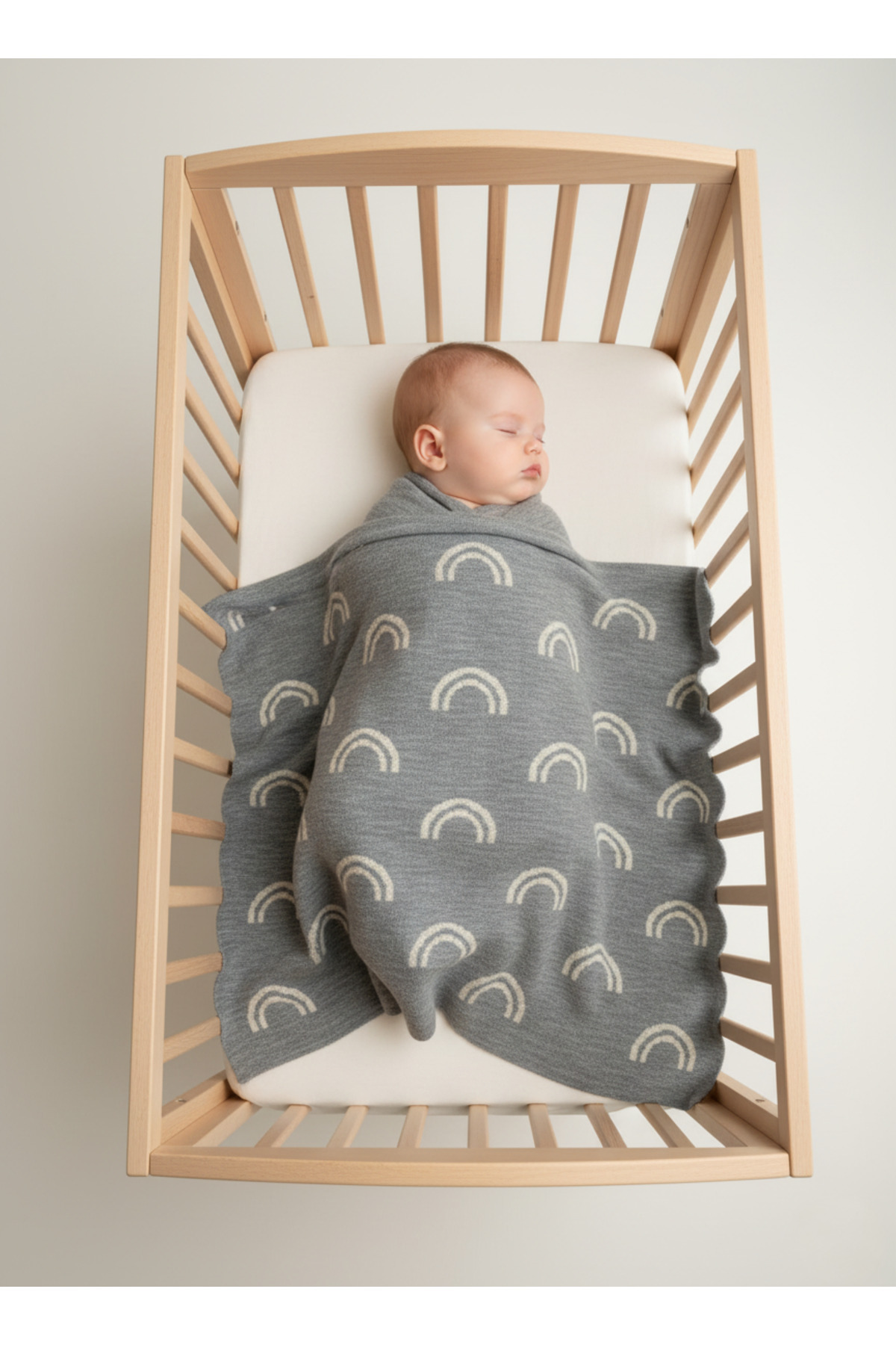 Gökkuşağı Desenli Triko Bebek Battaniyesi 90x90cm