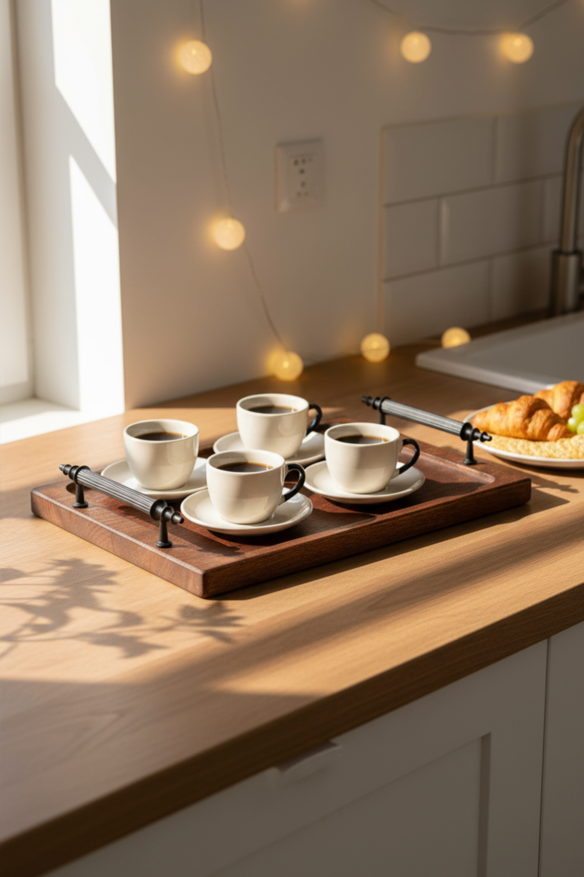 Snippy Tray - Wooden Tray with Metal Handles Presentation Tray Coffee Serving Tray