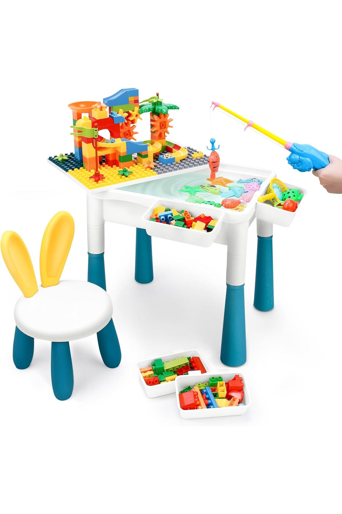 میز یادگیری بلوکی چندکاره | ۱۸۰ تکه، رویهٔ دوطرفه، دارای فضای ذخیره‌سازی، چهارپایه