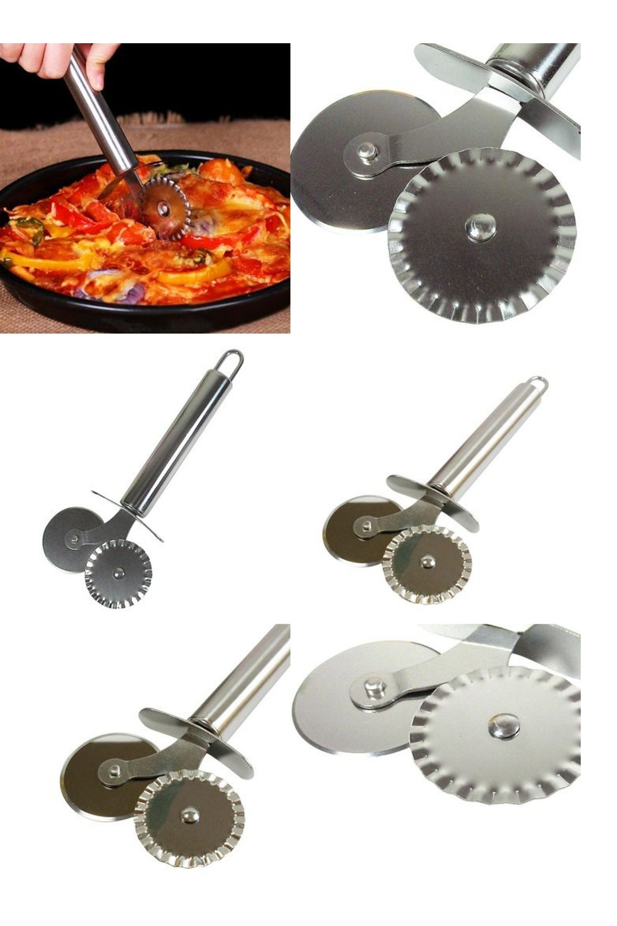 HZL HOME Çift Bıçaklı Paslanmaz Çelik Pizza Kesici Rulet Pizza-Hamur Kesme Bıçağı