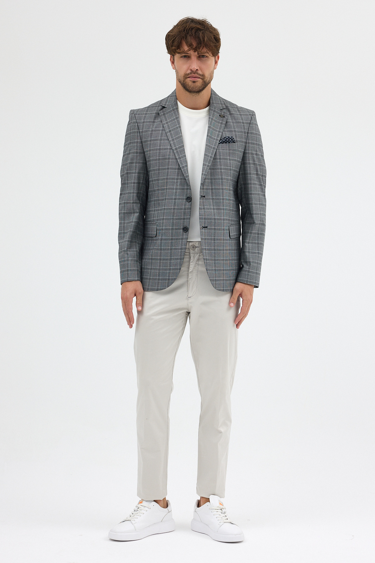 Frappoli  Facune Erkek Siyah-Gri Ekose Kumaşlı Mono Yaka Spor Blazer Ceket - Görsel 8