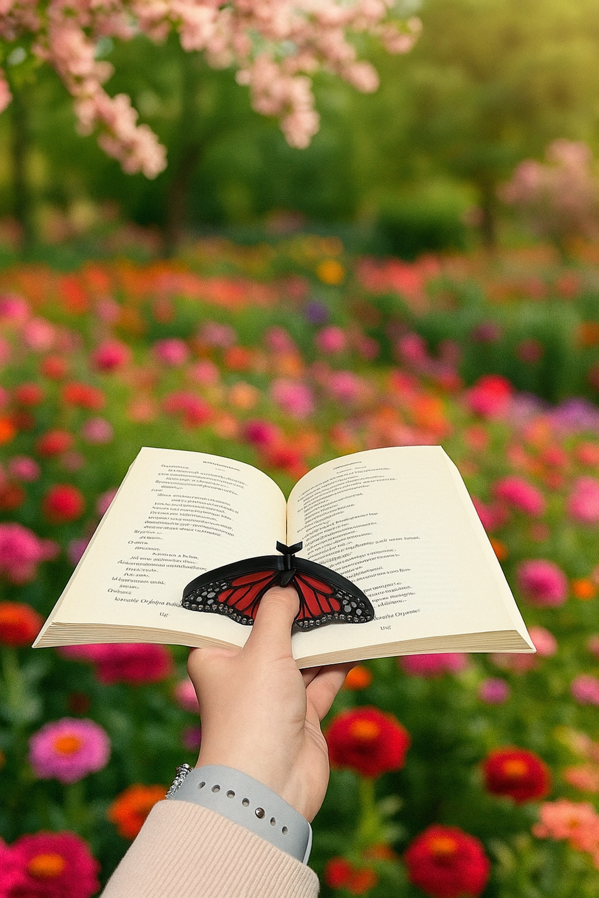 HOBİREYON Kitap Ayracı - Sayfa Tutucu - Tek El Kitap Okuma Aparatı (Kırmızı Kelebek)