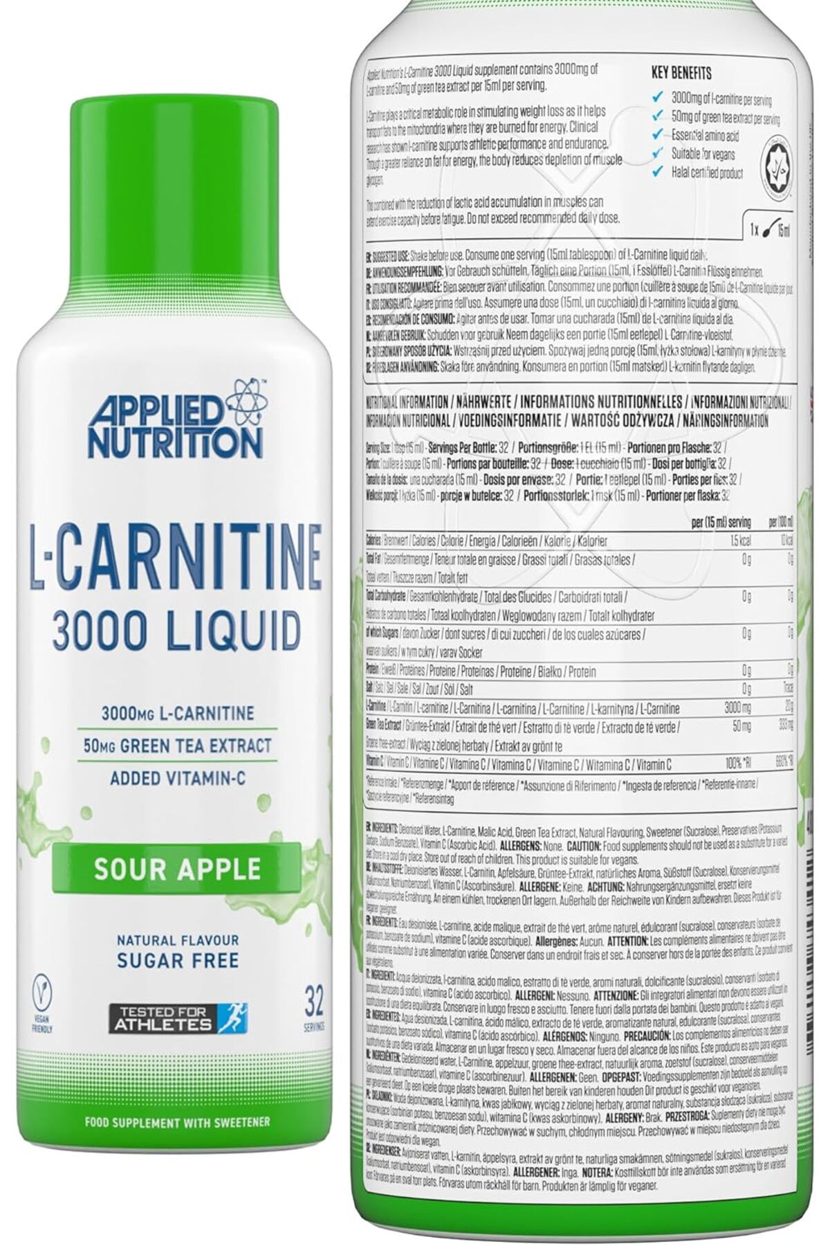 l carnitine 3000 liquid applied nutrition - L-Carnitine L-Carnitine 3000 - Green Apple