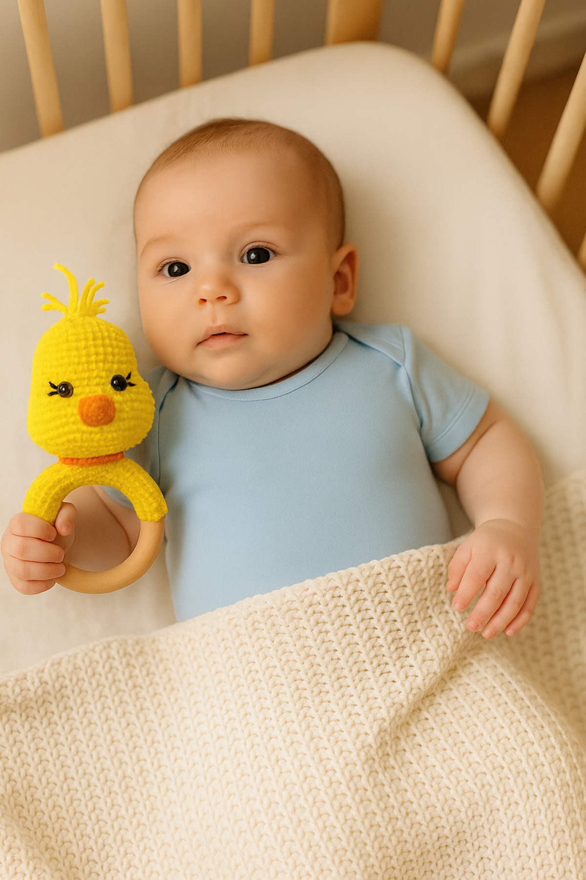 Naturel Bebek %100 Pamuk İp Amigurumi Çıngırak ve Diş Kaşıyıcı